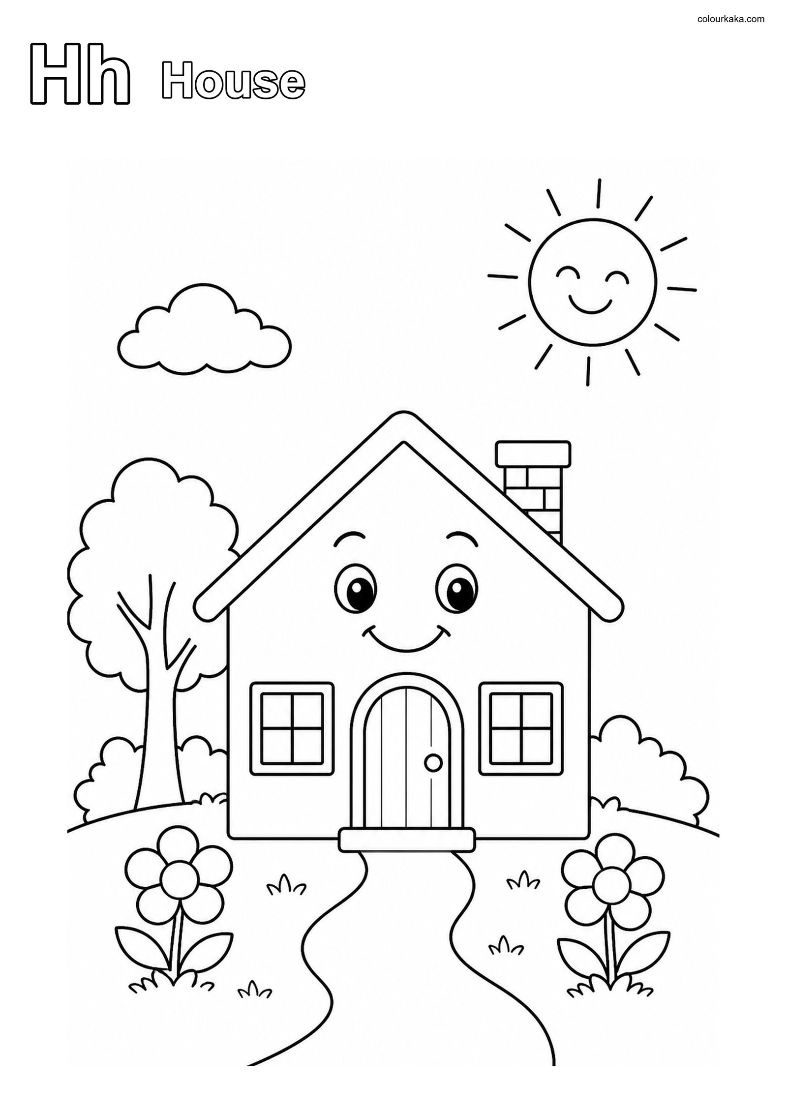 Hh House Letter Practice colouring page preview
