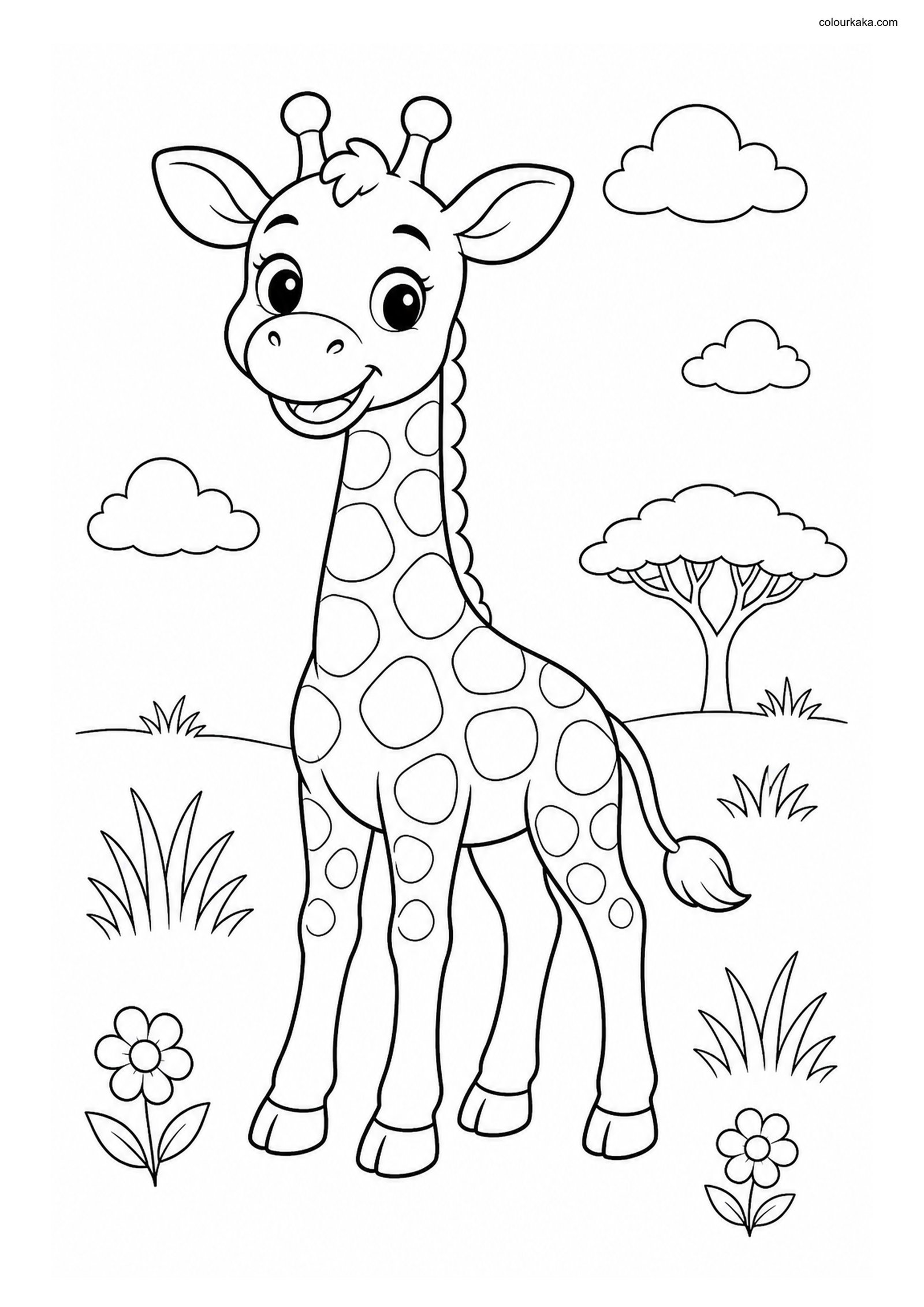 Cute Giraffe colouring page preview