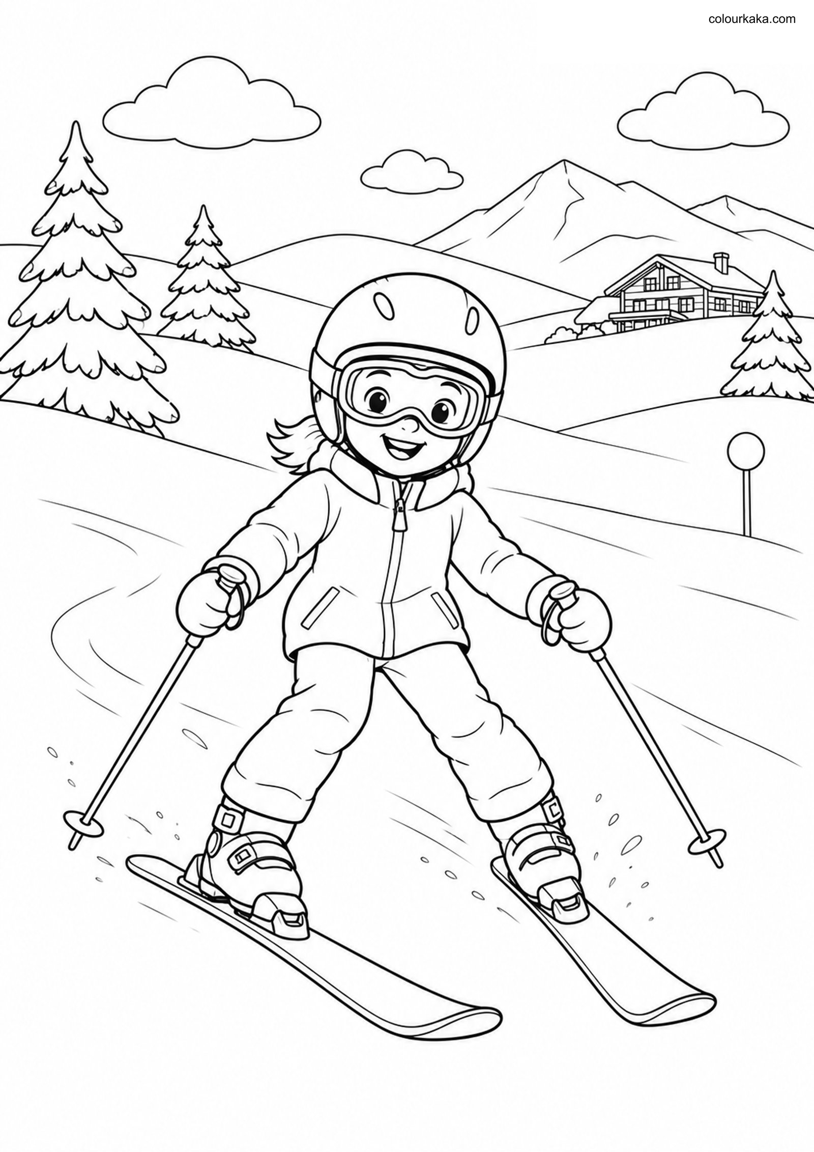 Skiing Colouring Page colouring page preview