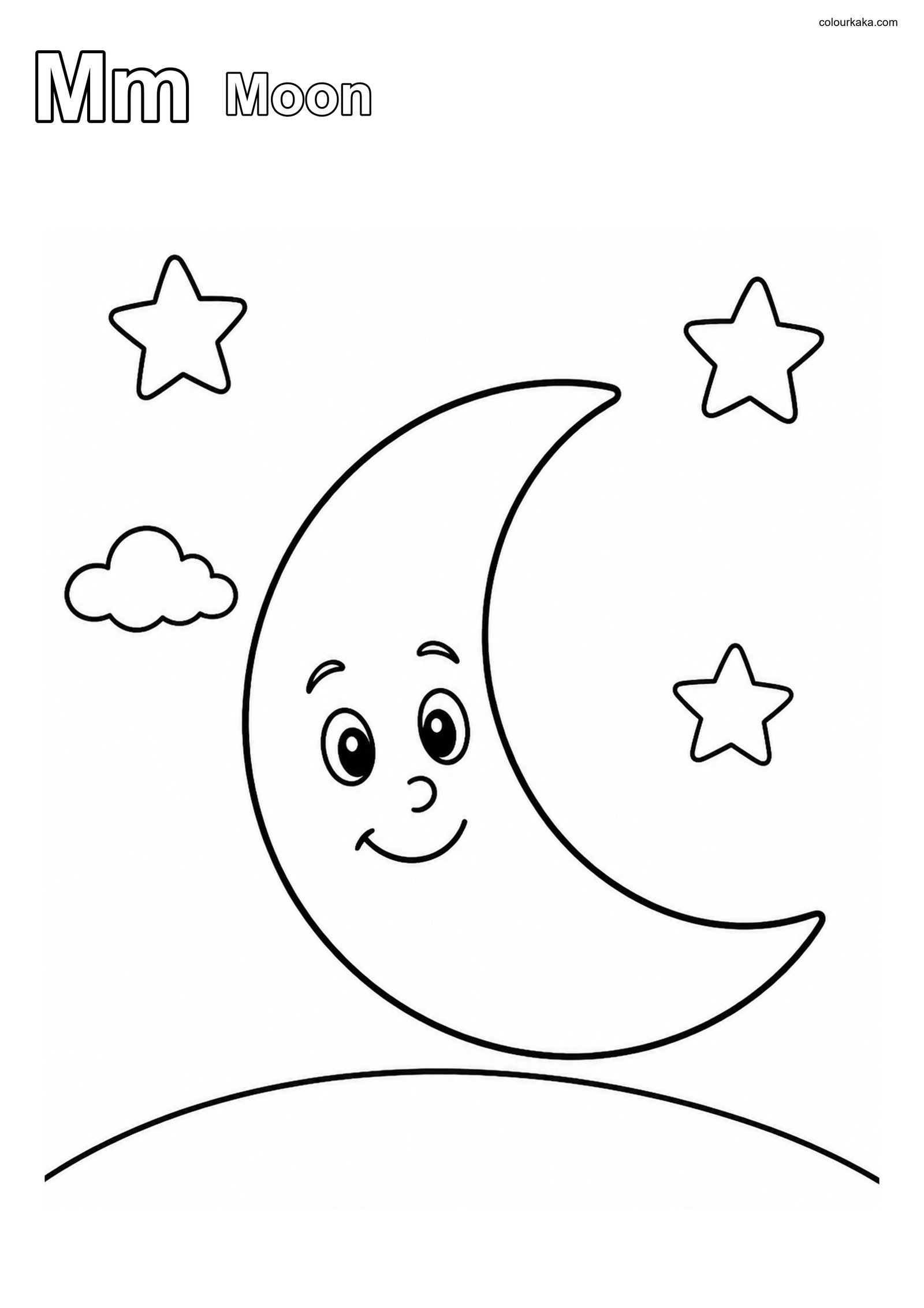 Mm Moon ABC Practice Page colouring page preview