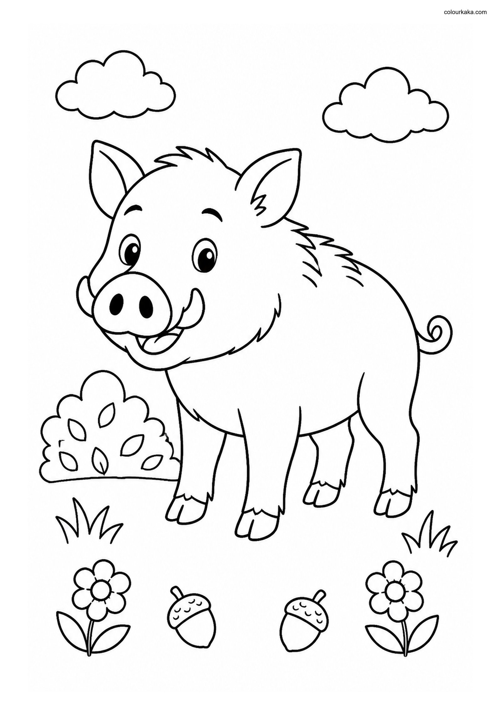Cute Wild Boar colouring page preview