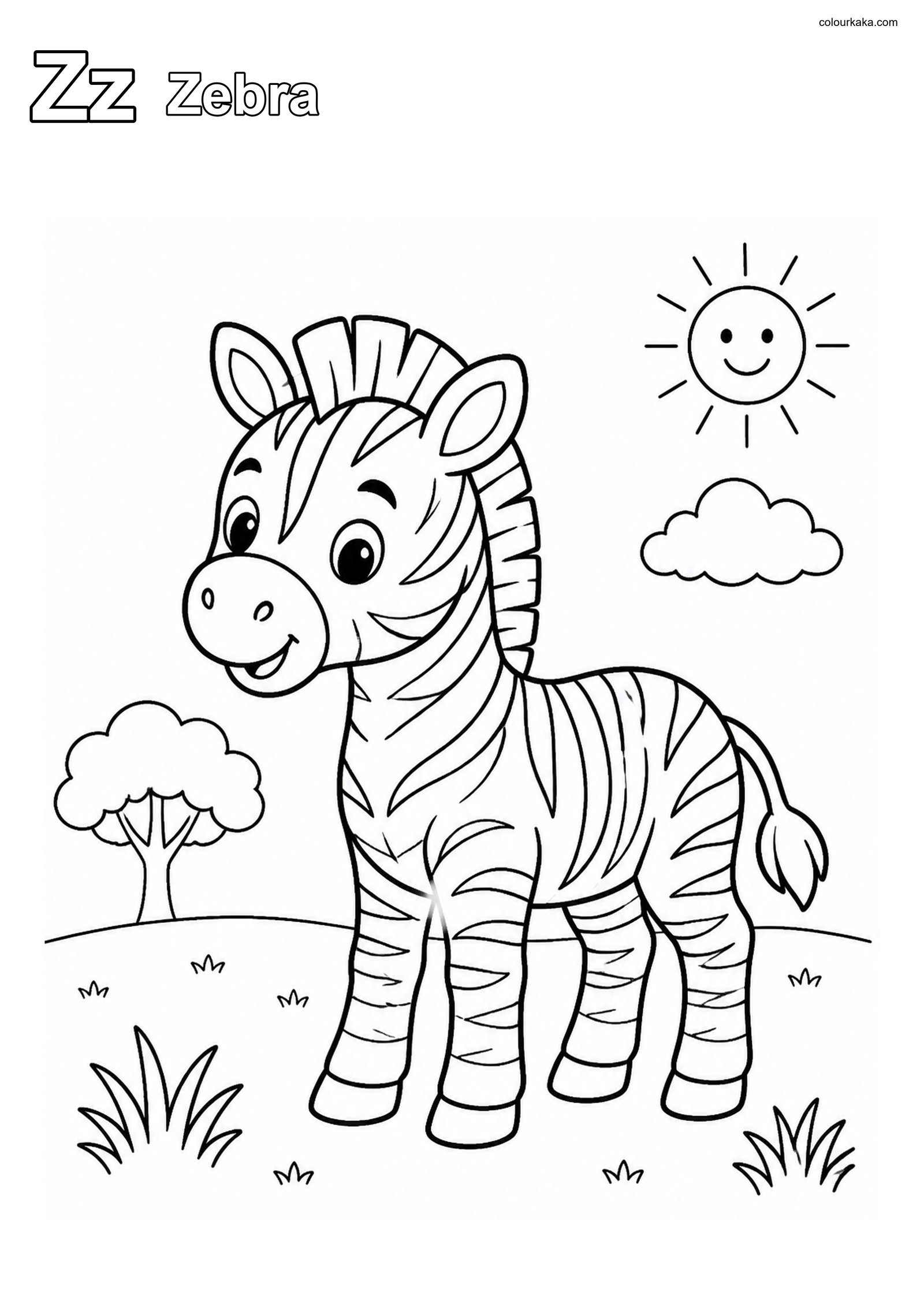 Zz Zebra ABC Practice Page colouring page preview