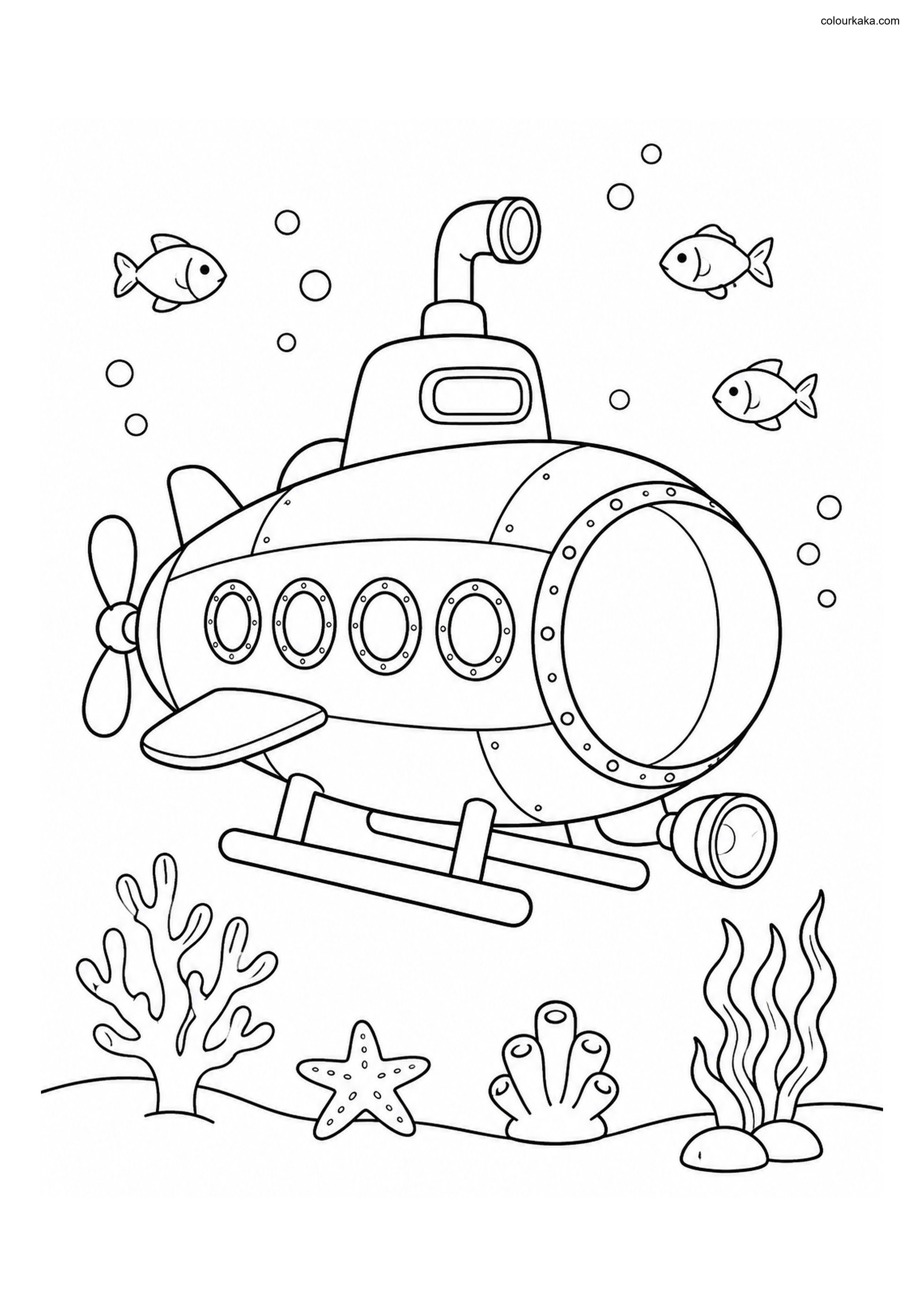 Submarine Adventure Colouring colouring page preview