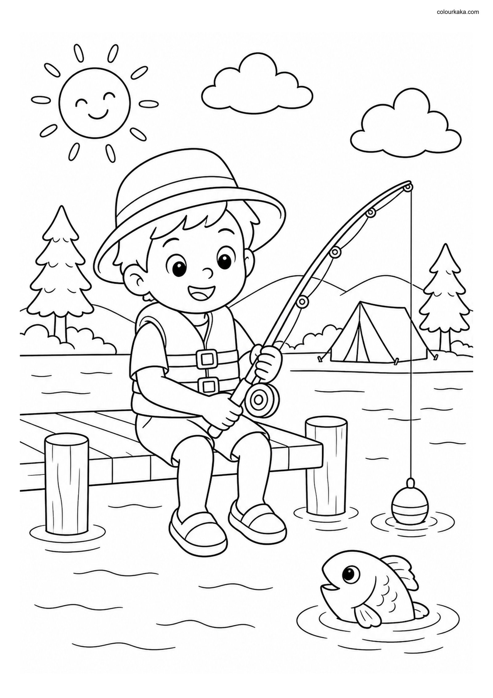 Vacation Fishing Colouring Page colouring page preview