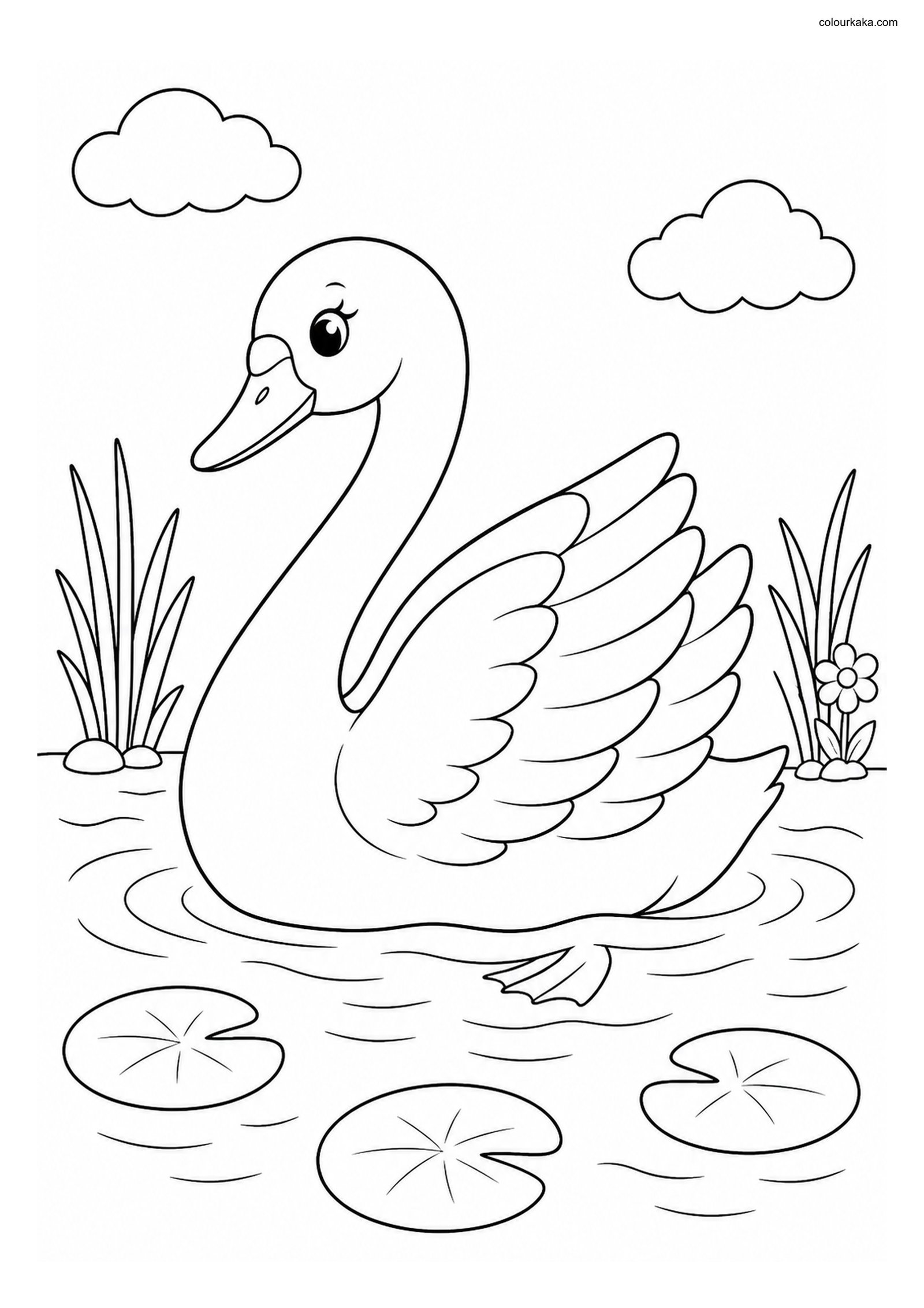 Cute Swan colouring page preview