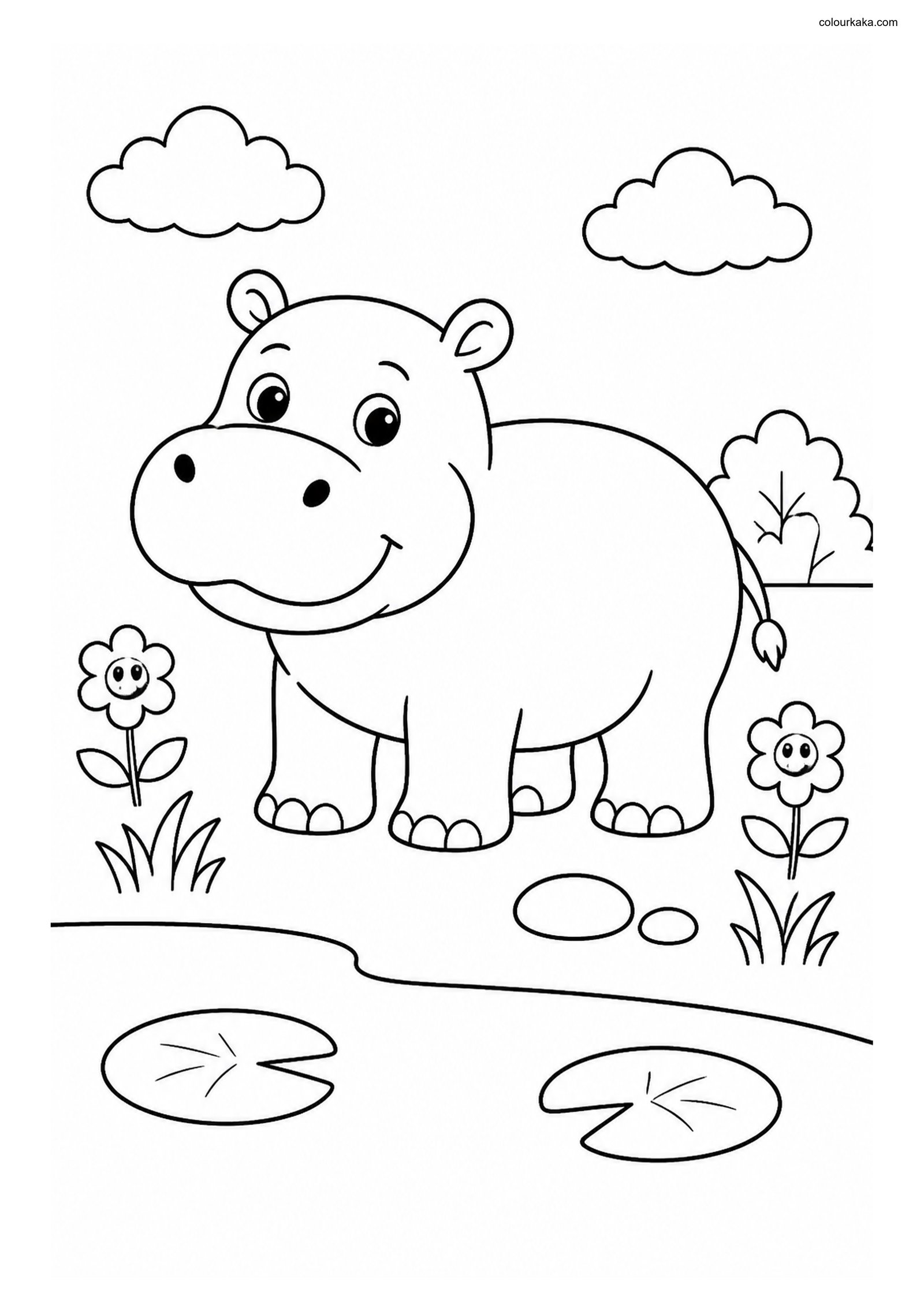 Cute Hippo colouring page preview
