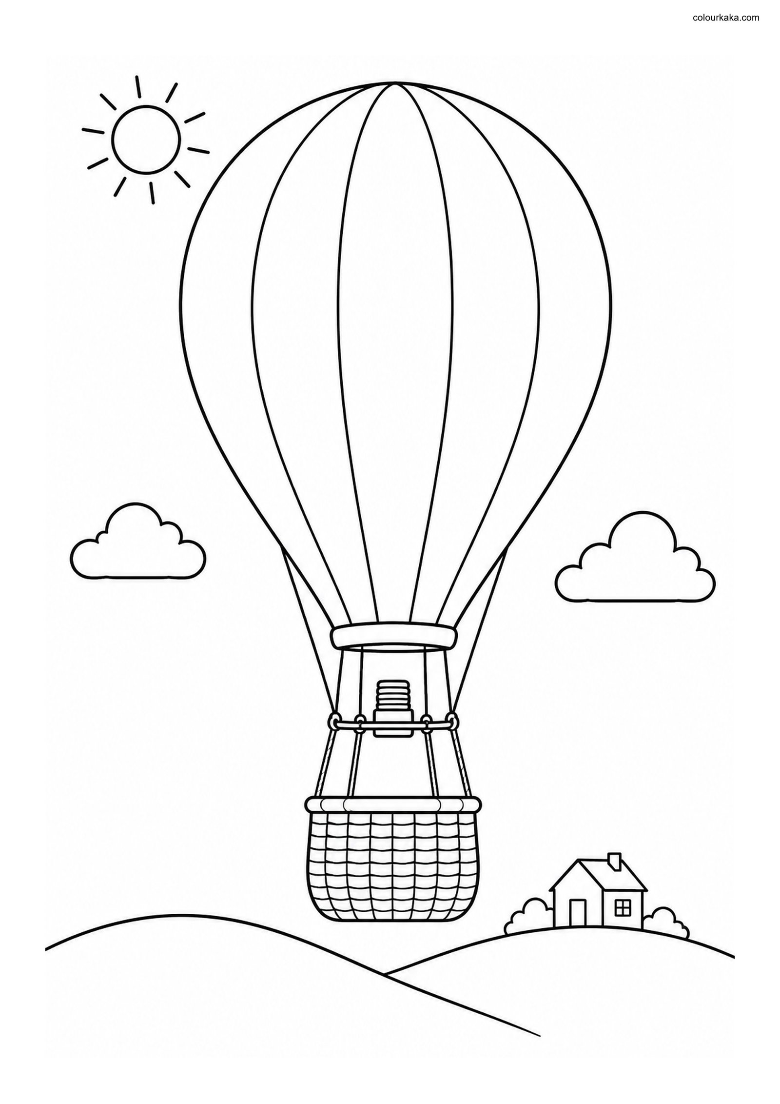 Hot Air Balloon Flight Page colouring page preview