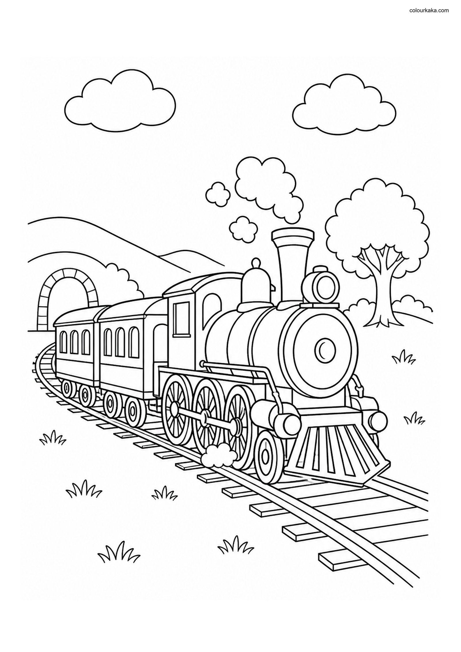 Steam Train Journey Colouring colouring page preview