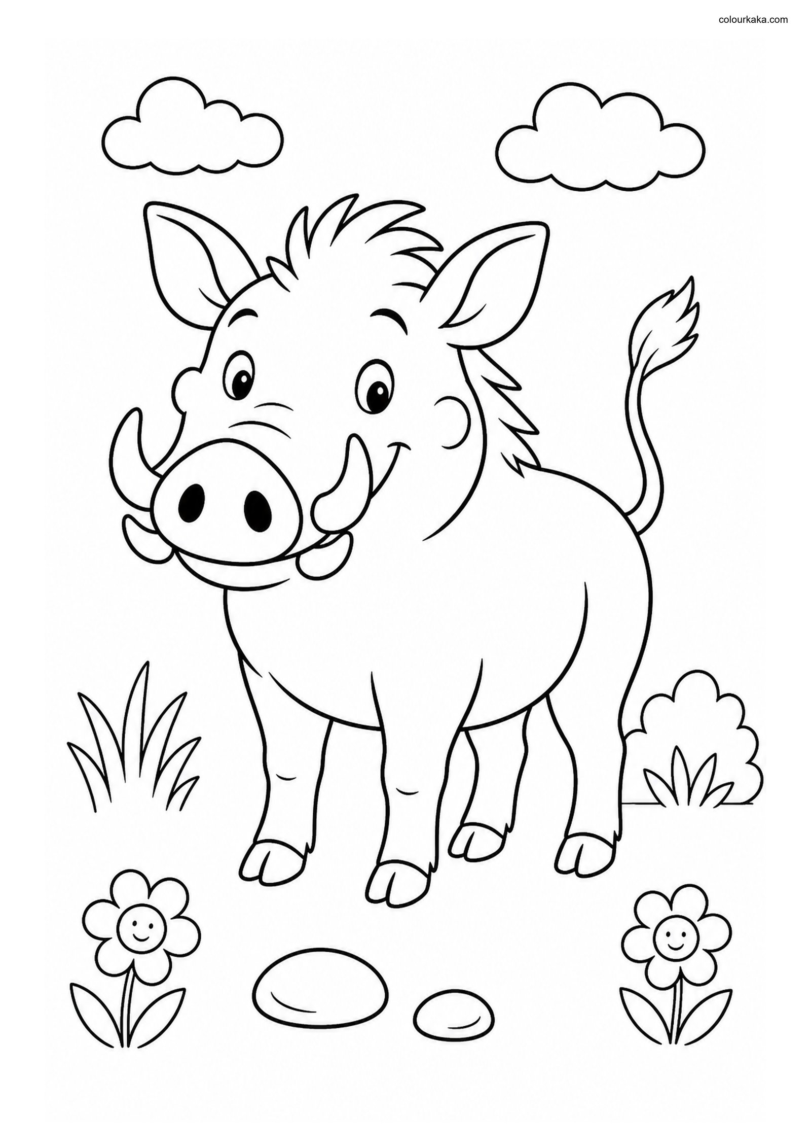 Cute Warthog colouring page preview