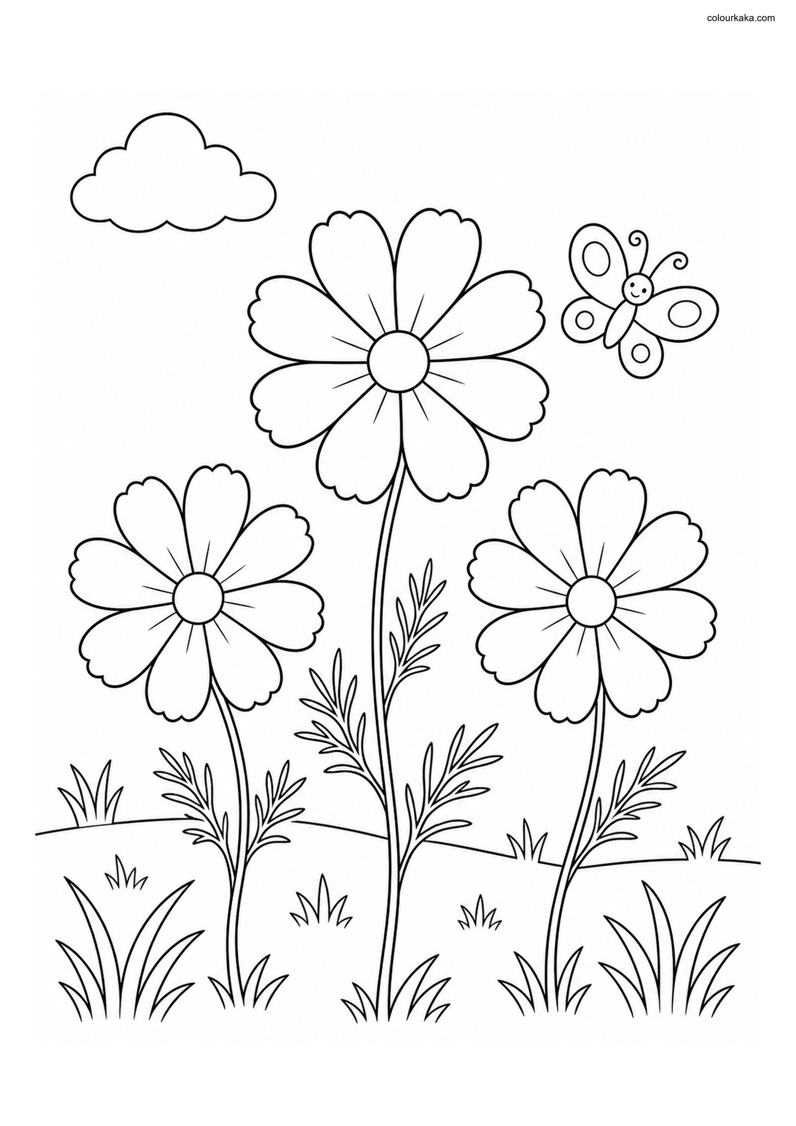 Cosmos Meadow Colouring Page colouring page preview