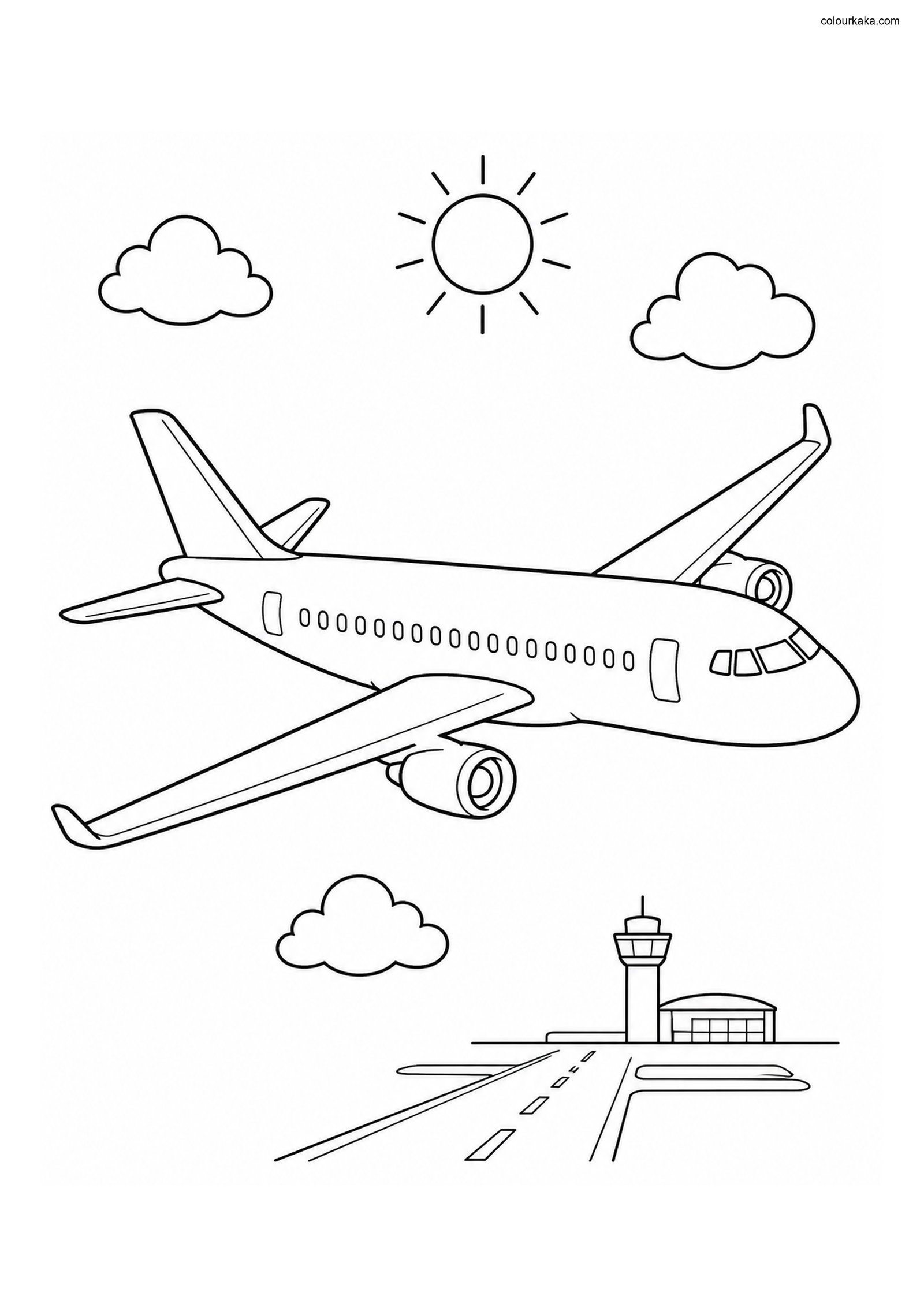 Airplane Sky Colouring Page colouring page preview