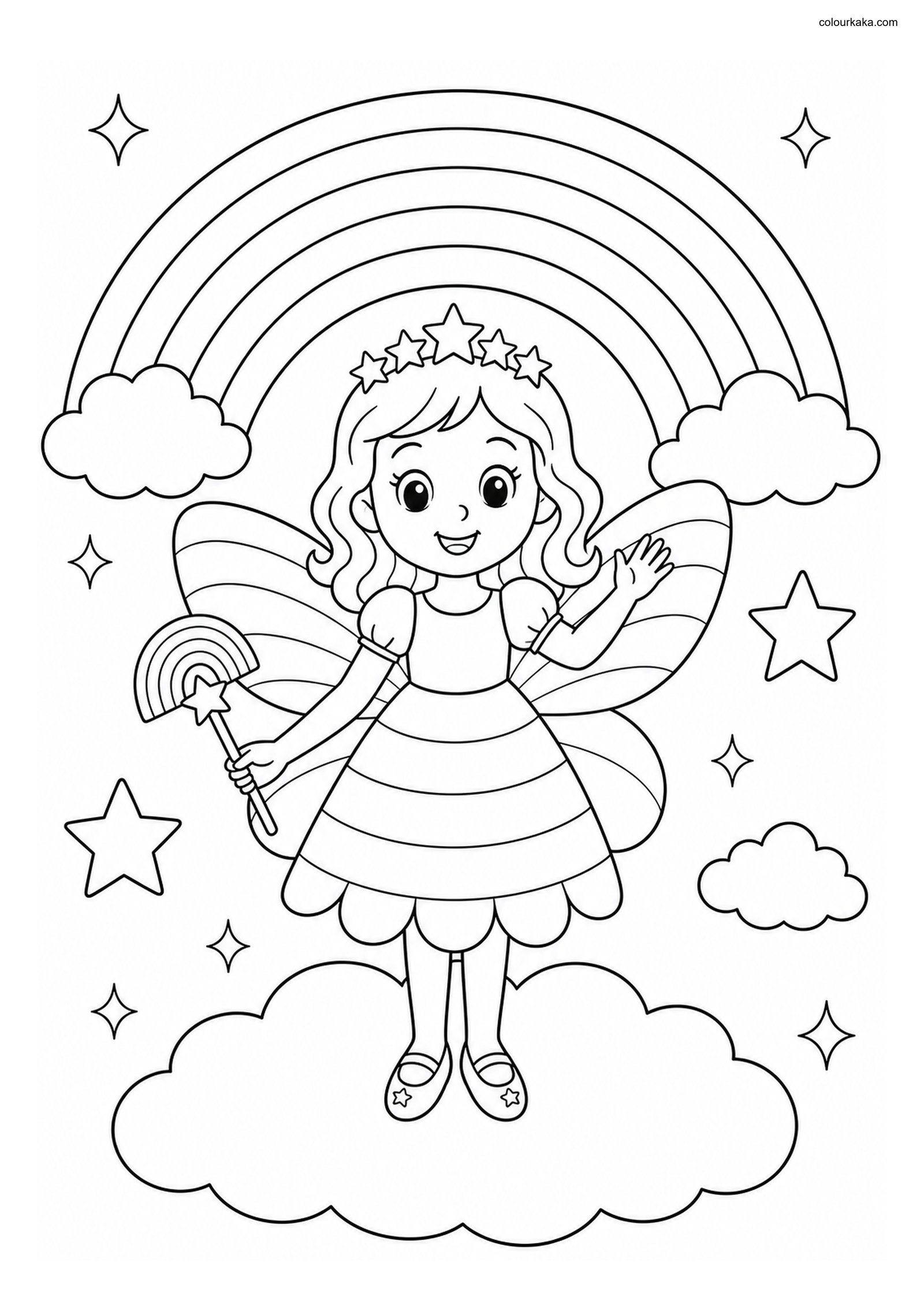 Rainbow Fairy Colouring Magic colouring page preview