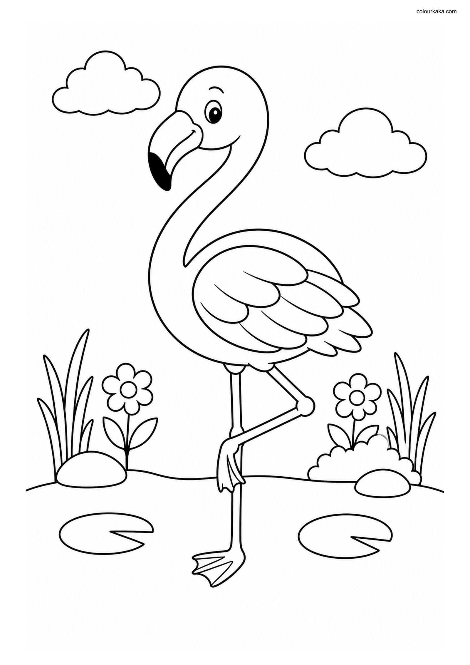 Cute Flamingo colouring page preview