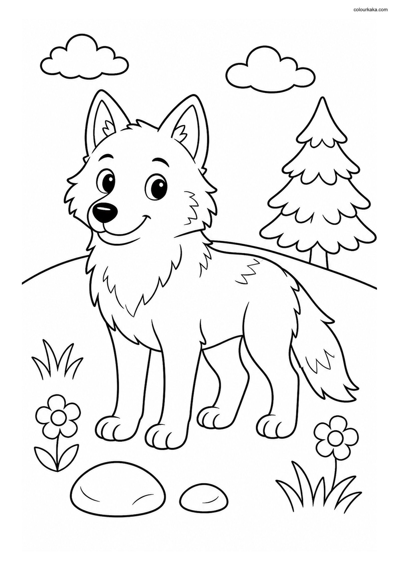 Cute Gray Wolf colouring page preview