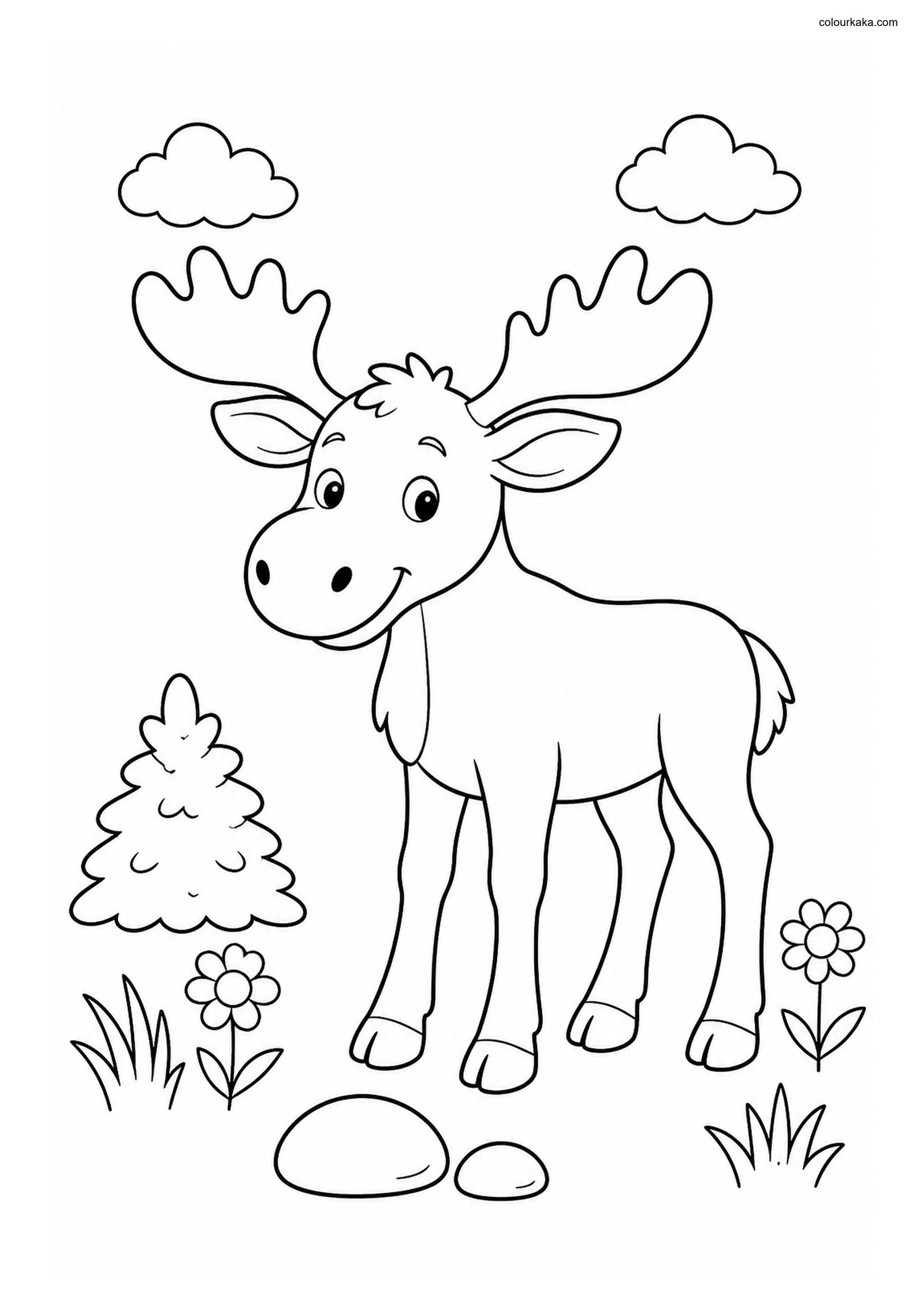 Cute Moose colouring page preview