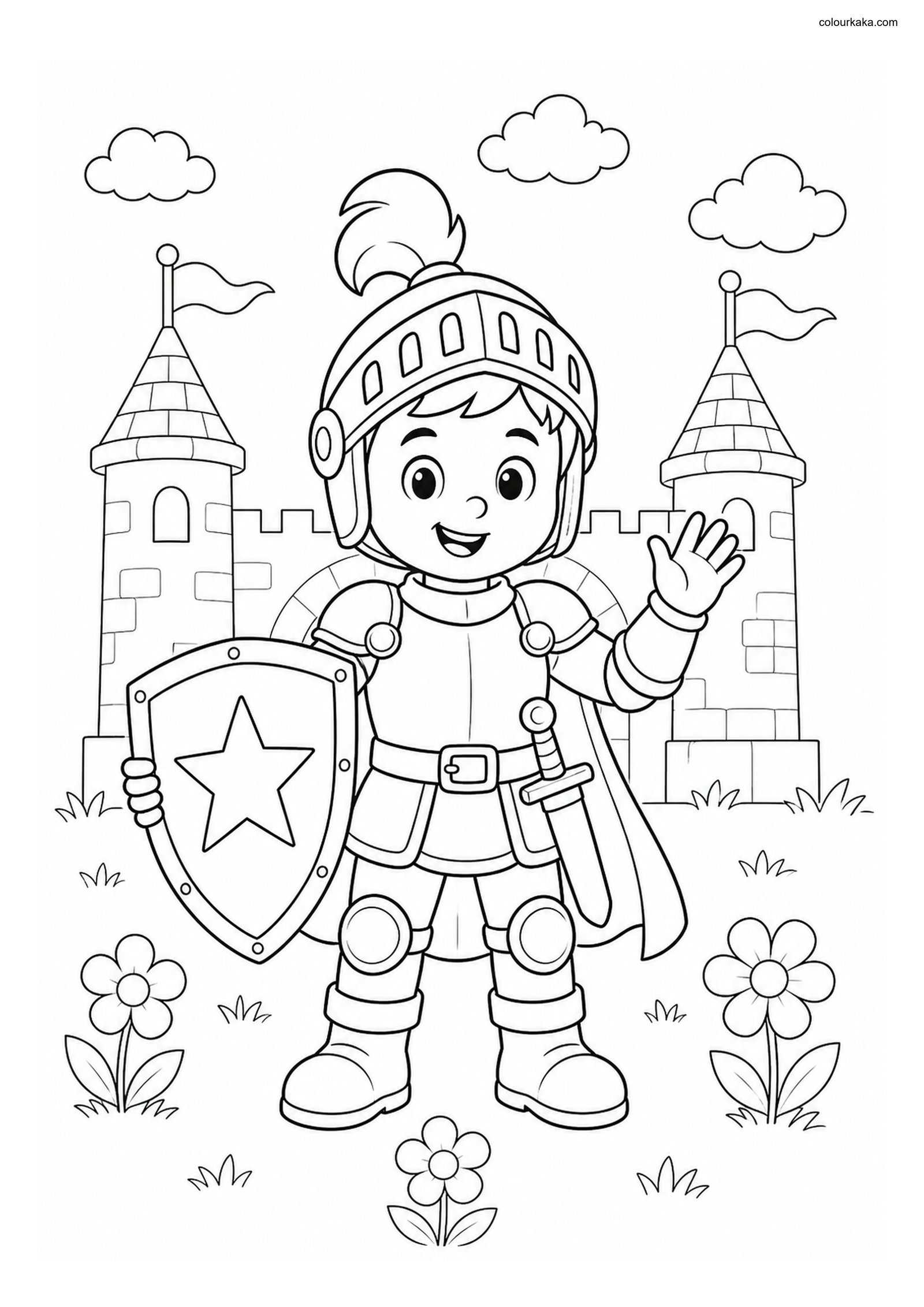 Brave Knight Colouring Adventure colouring page preview