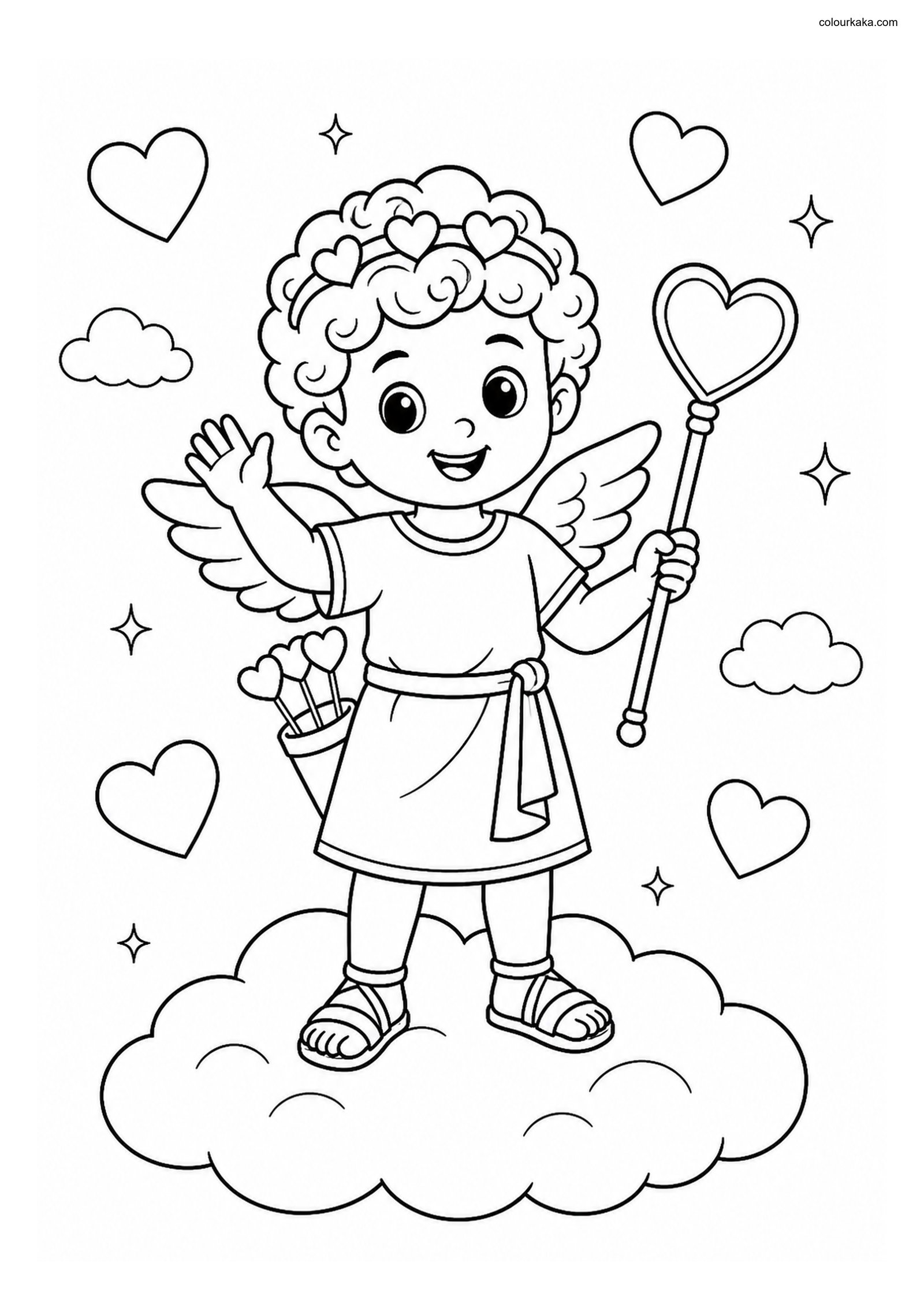 Happy Cupid Colouring Page colouring page preview