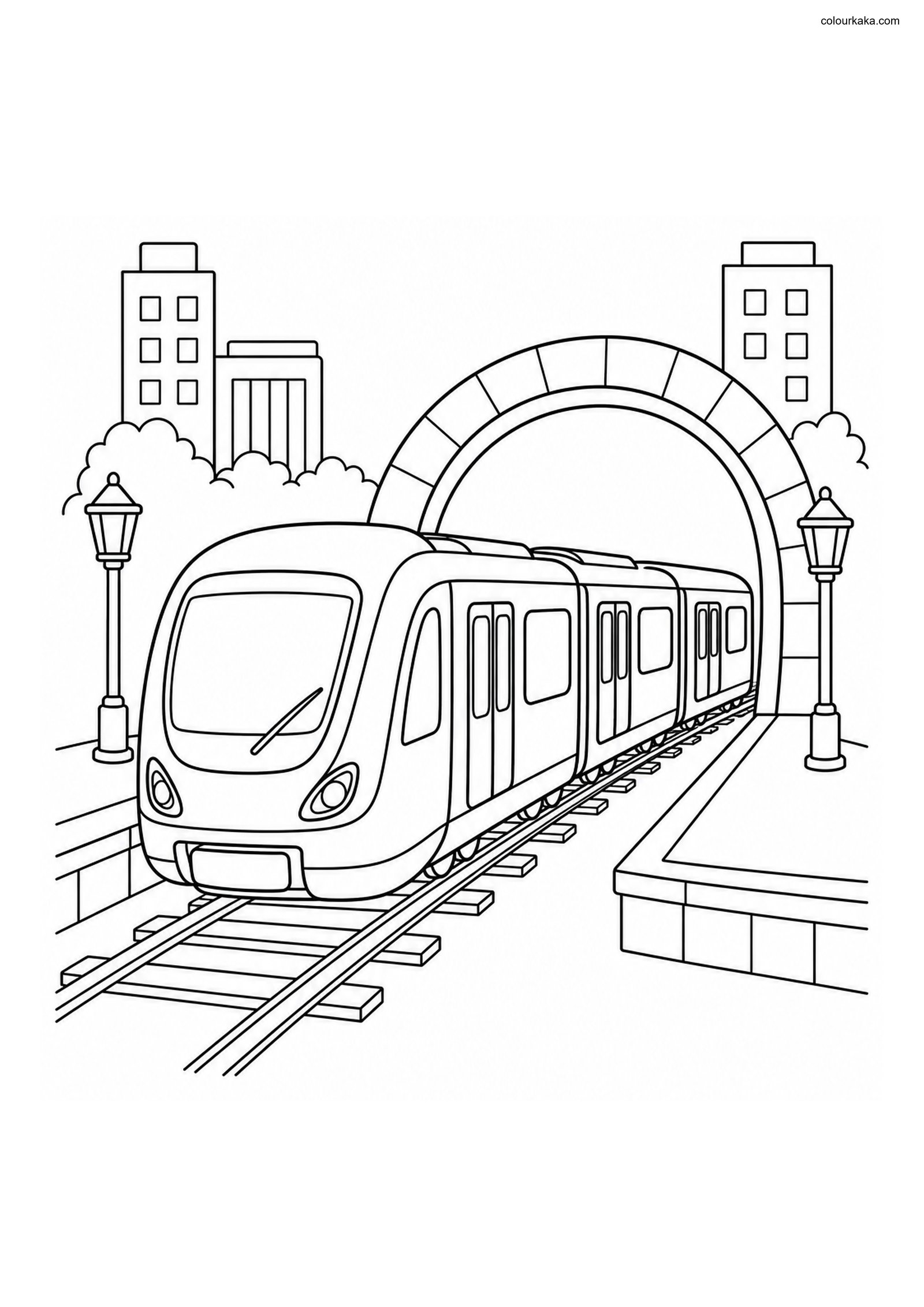 Metro Train City Colouring colouring page preview