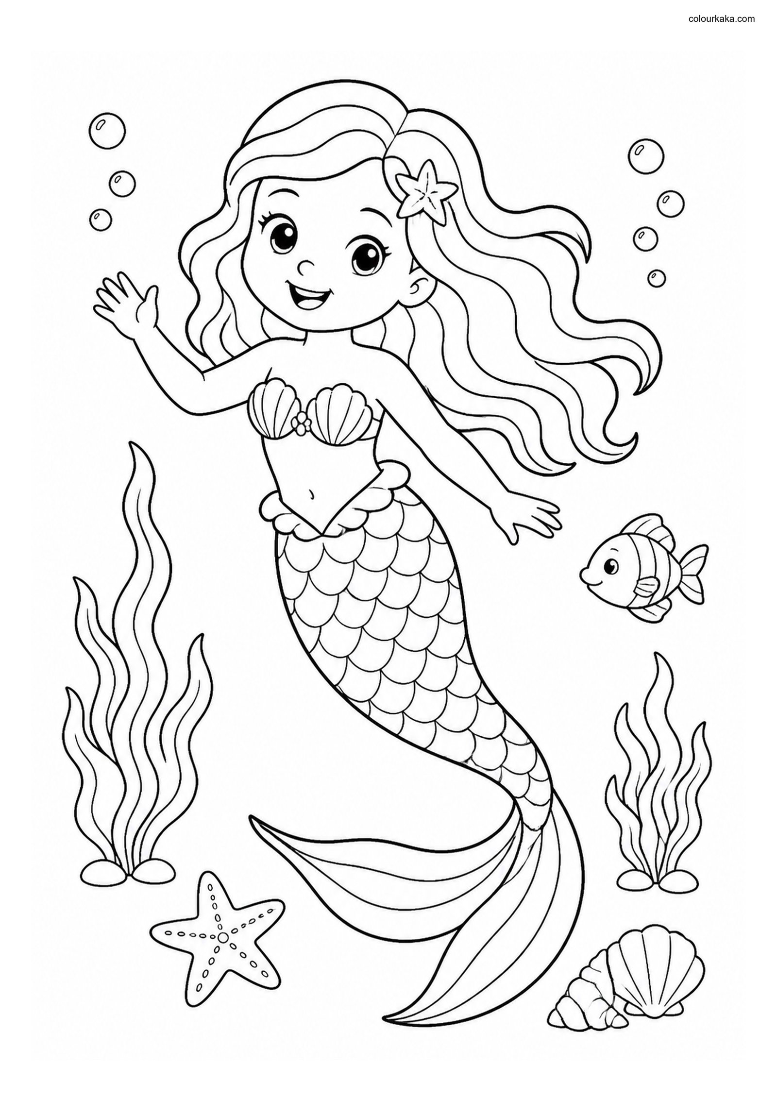 Mermaid Undersea Colouring Fun colouring page preview