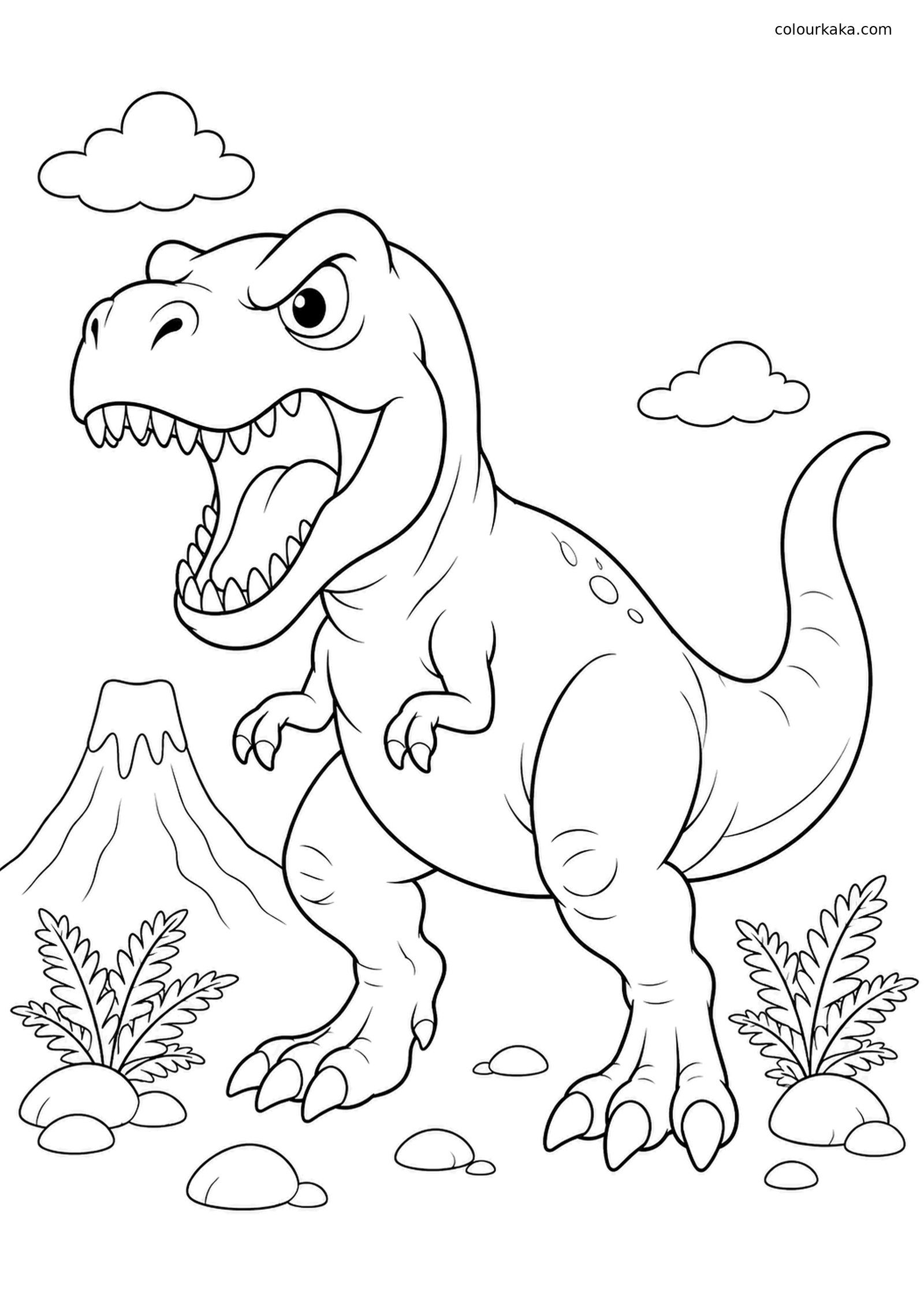 Angry T-Rex colouring page preview