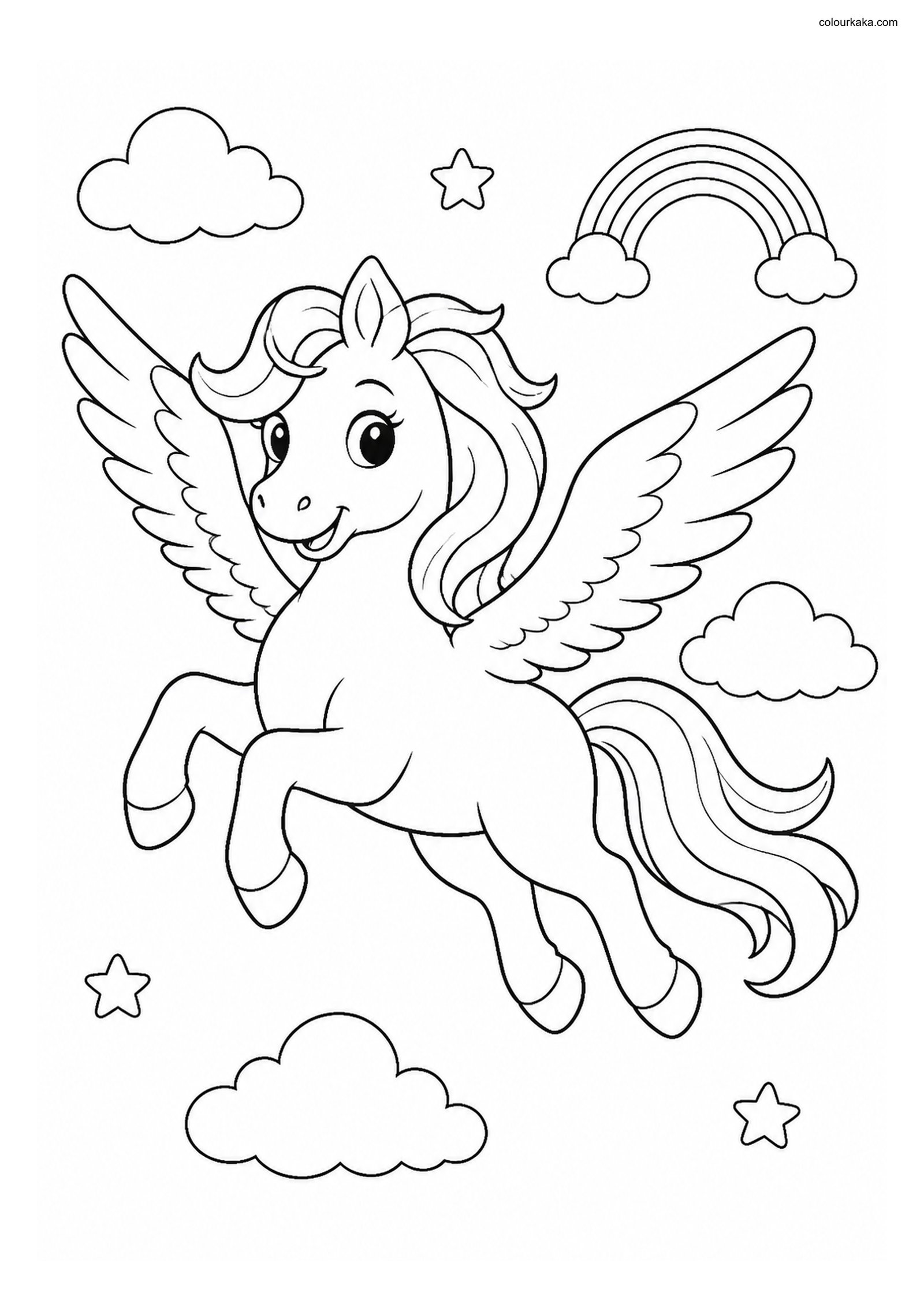 Pegasus Sky Colouring Adventure colouring page preview