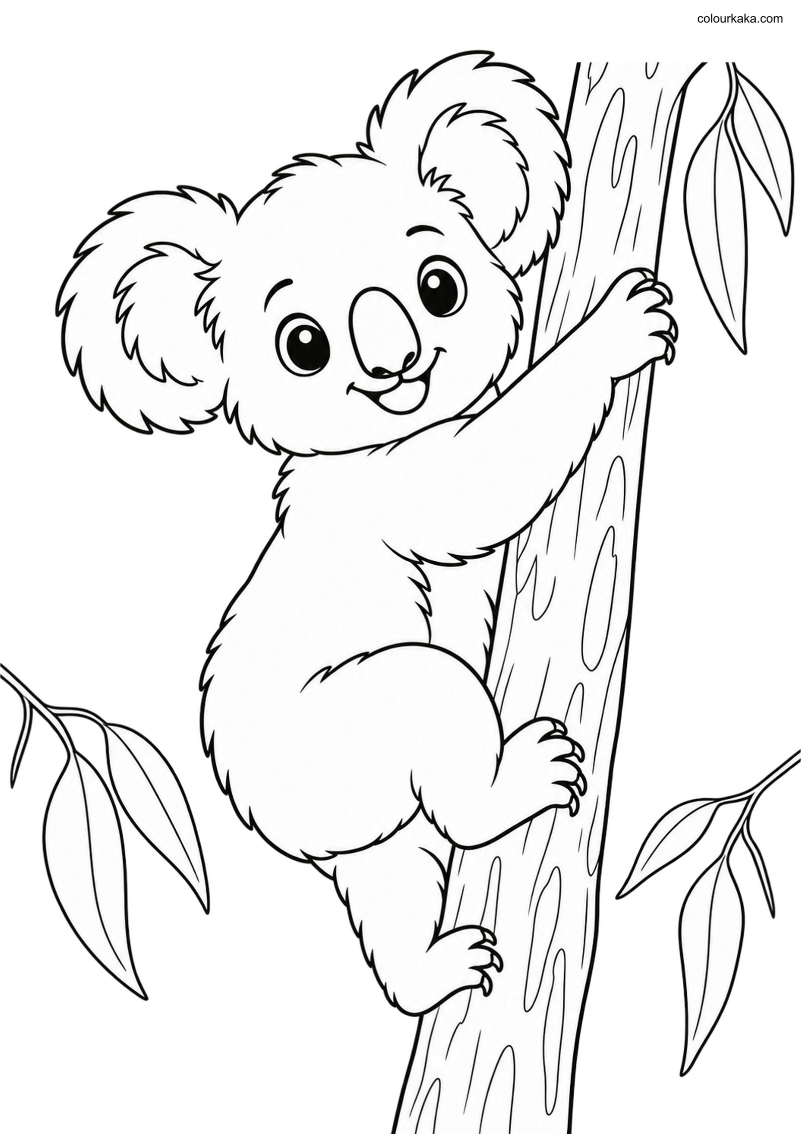 Baby Koala Climbing Colouring colouring page preview
