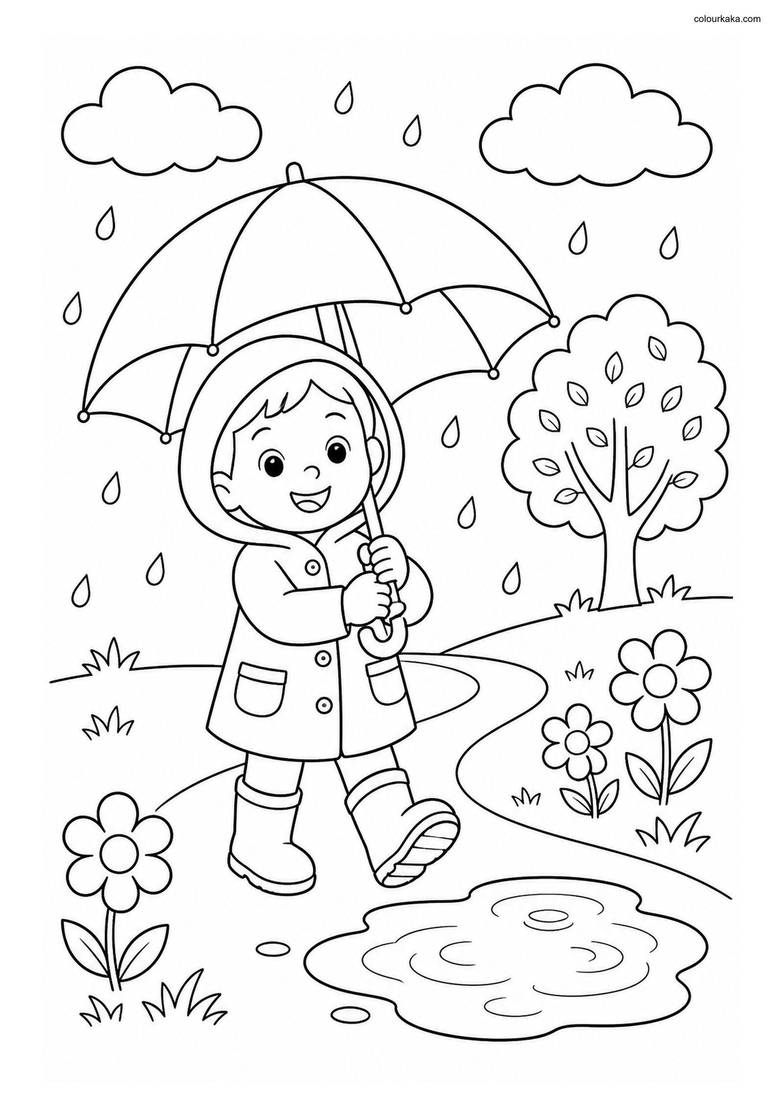 Beautiful Rainy Day Colouring Page colouring page preview