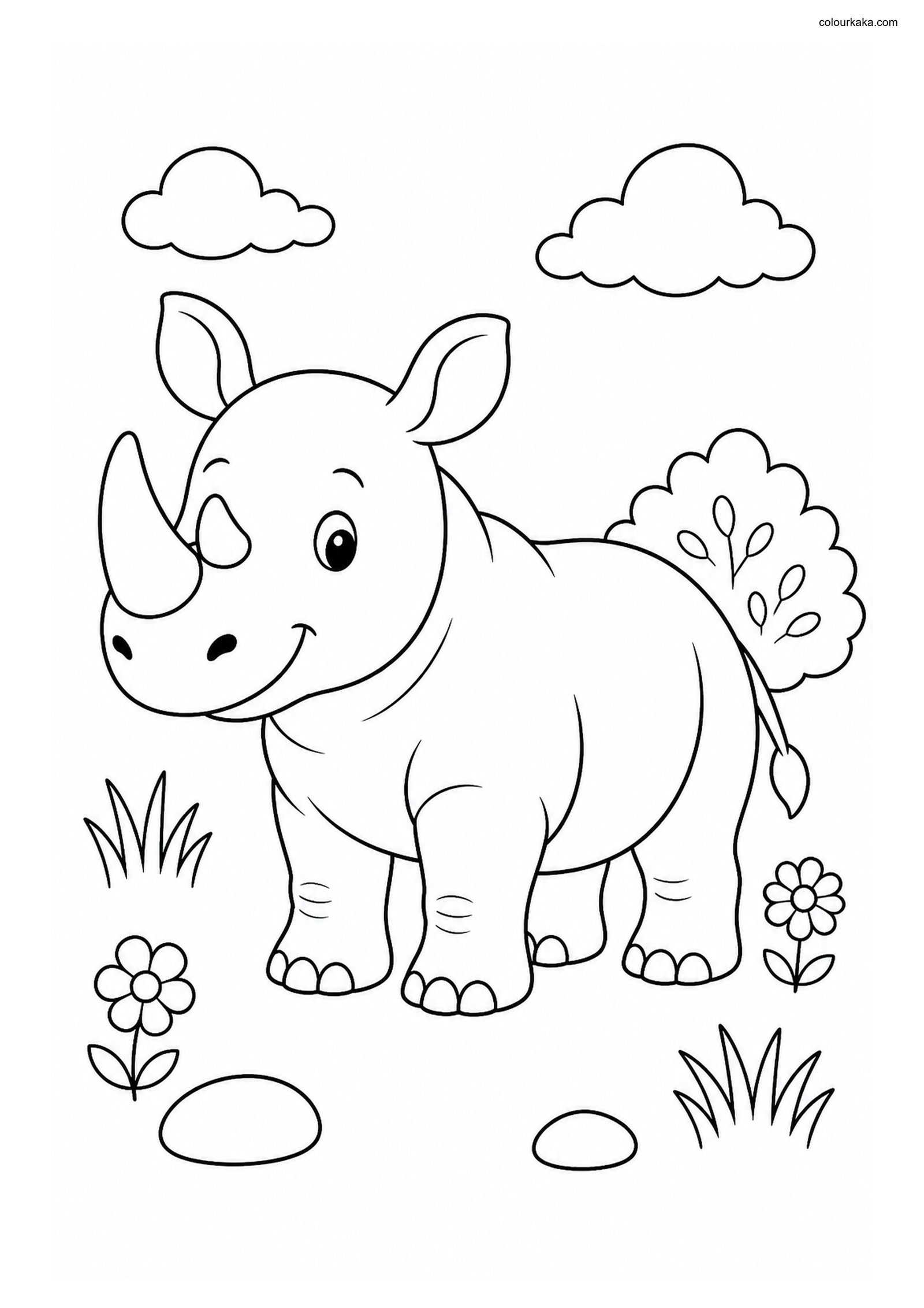 Cute Rhino colouring page preview