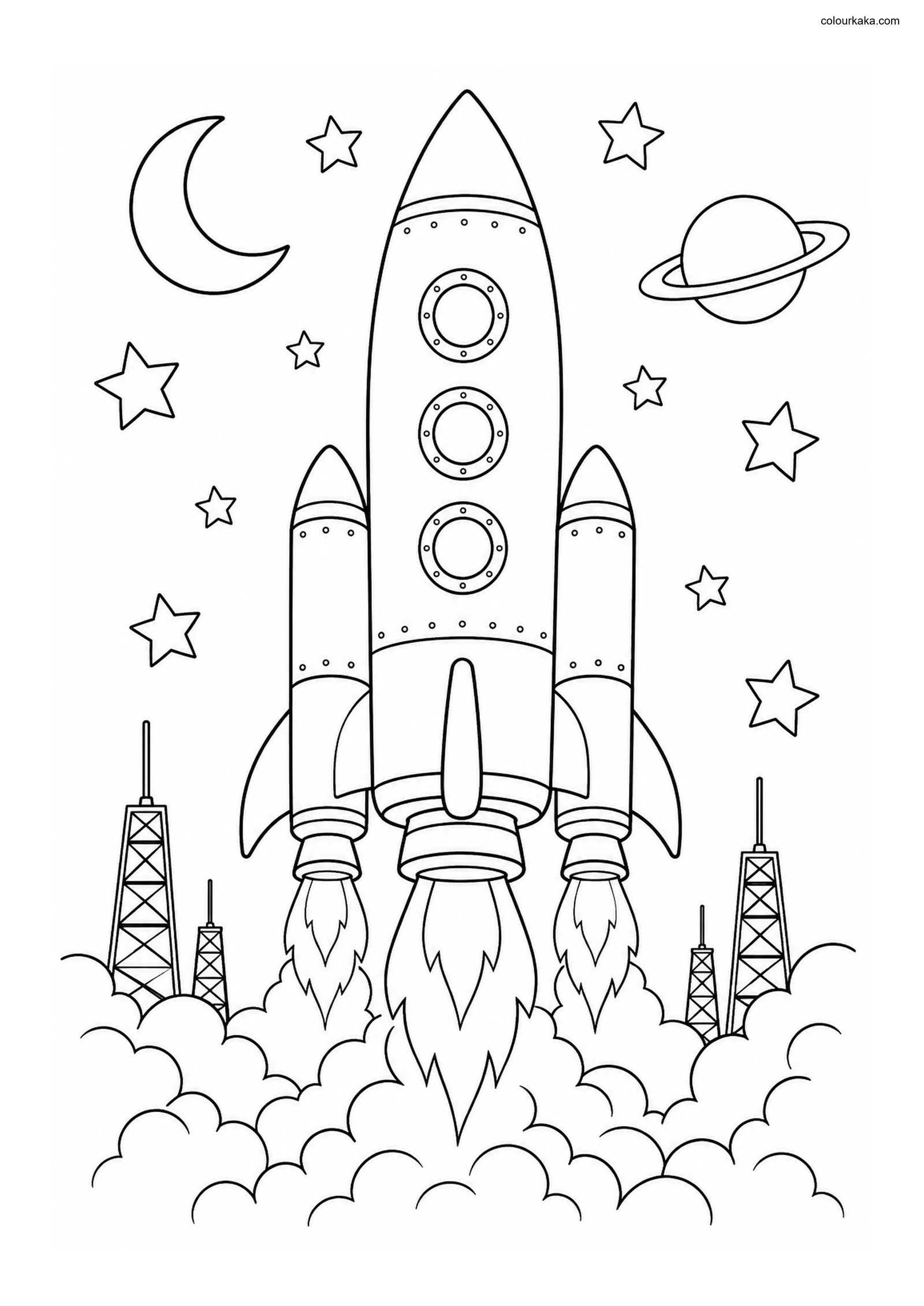 Rocket Space Colouring Page colouring page preview