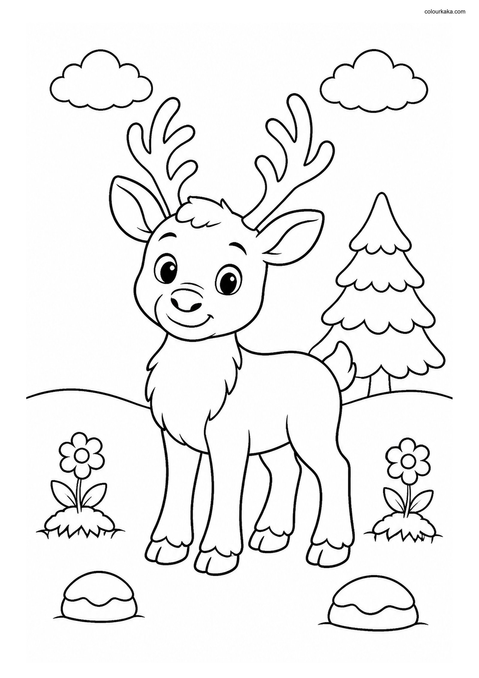 Cute Reindeer colouring page preview