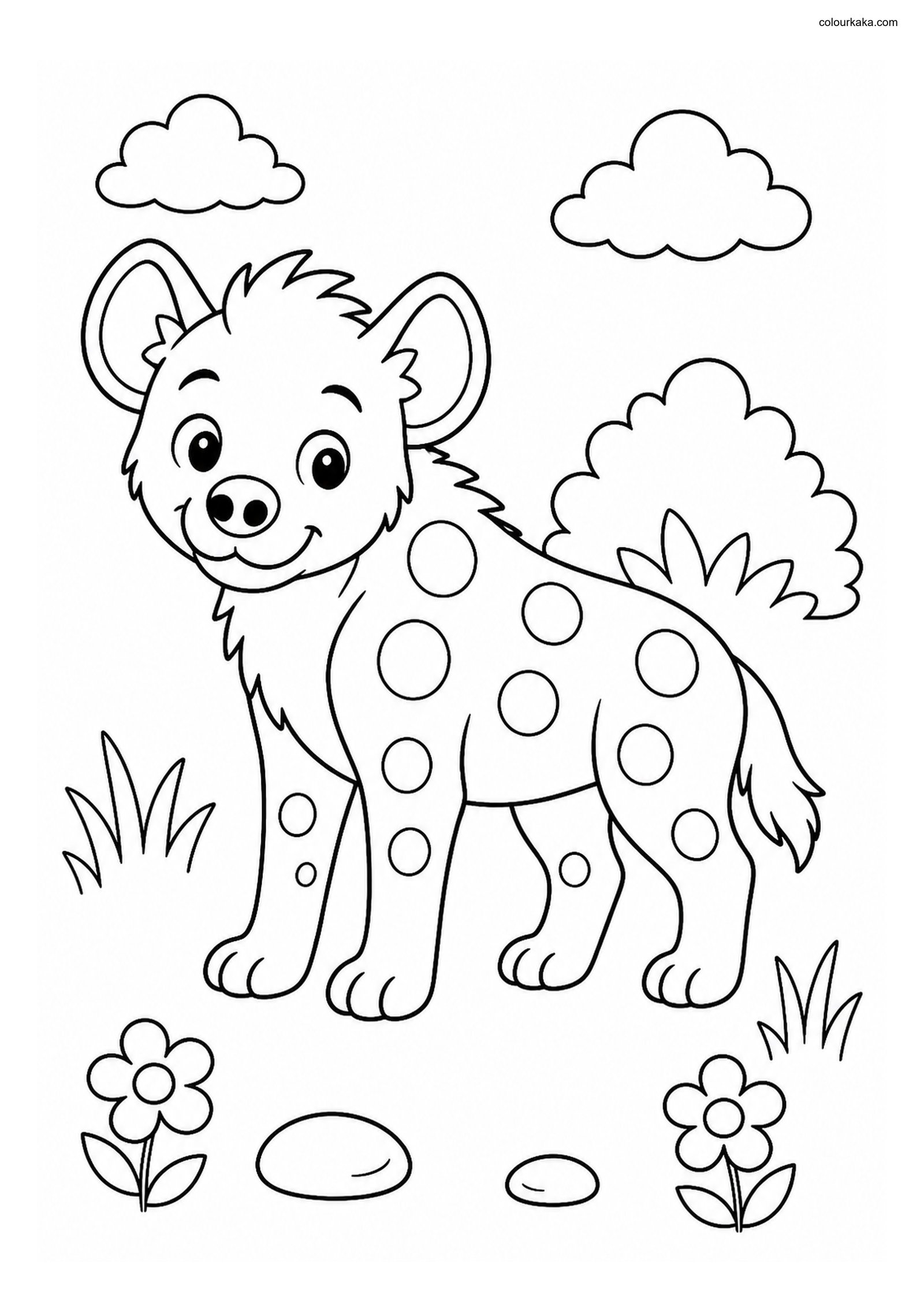 Cute Spotted Hyena colouring page preview