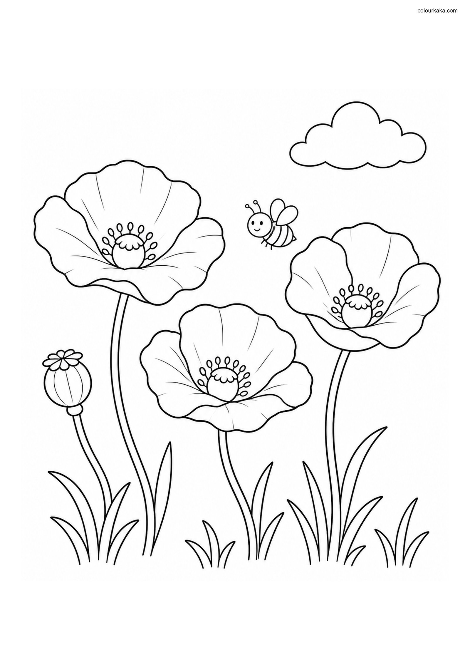 Poppy Meadow Colouring Page colouring page preview