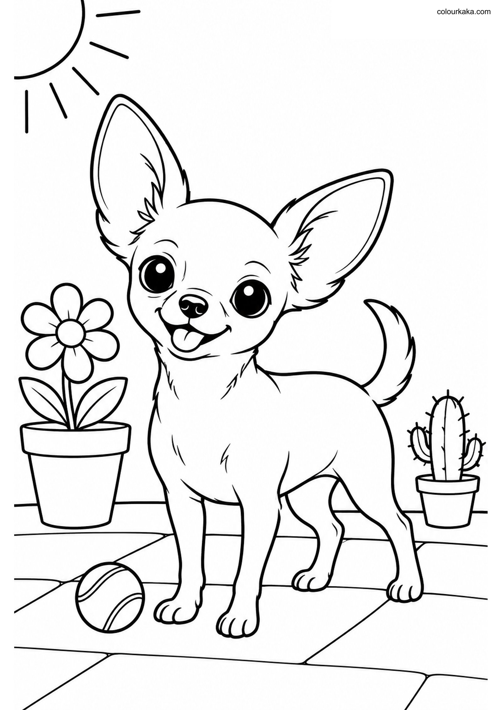 Chihuahua Kids Colouring Page colouring page preview