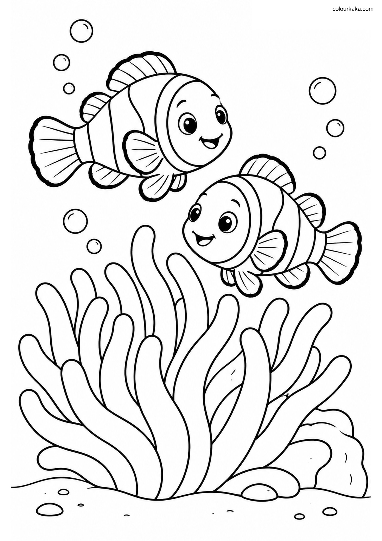 Clownfish Reef Colouring Page colouring page preview