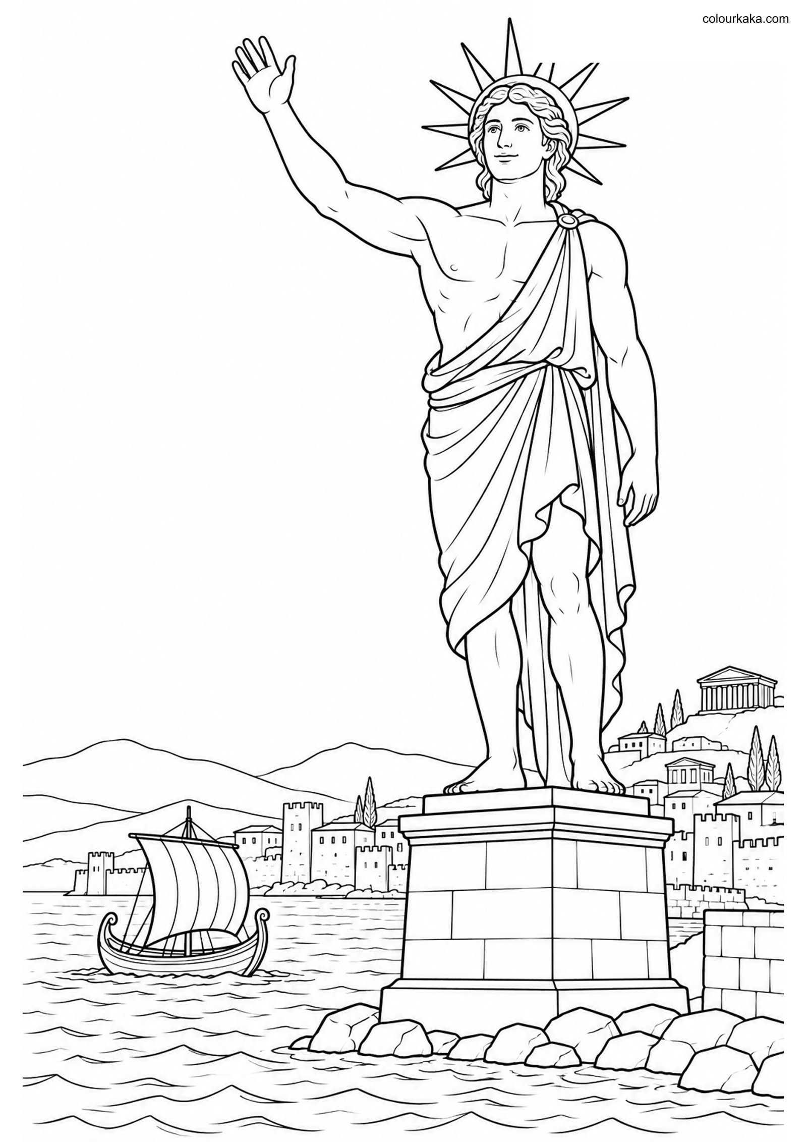 Colossus of Rhodes Colouring colouring page preview
