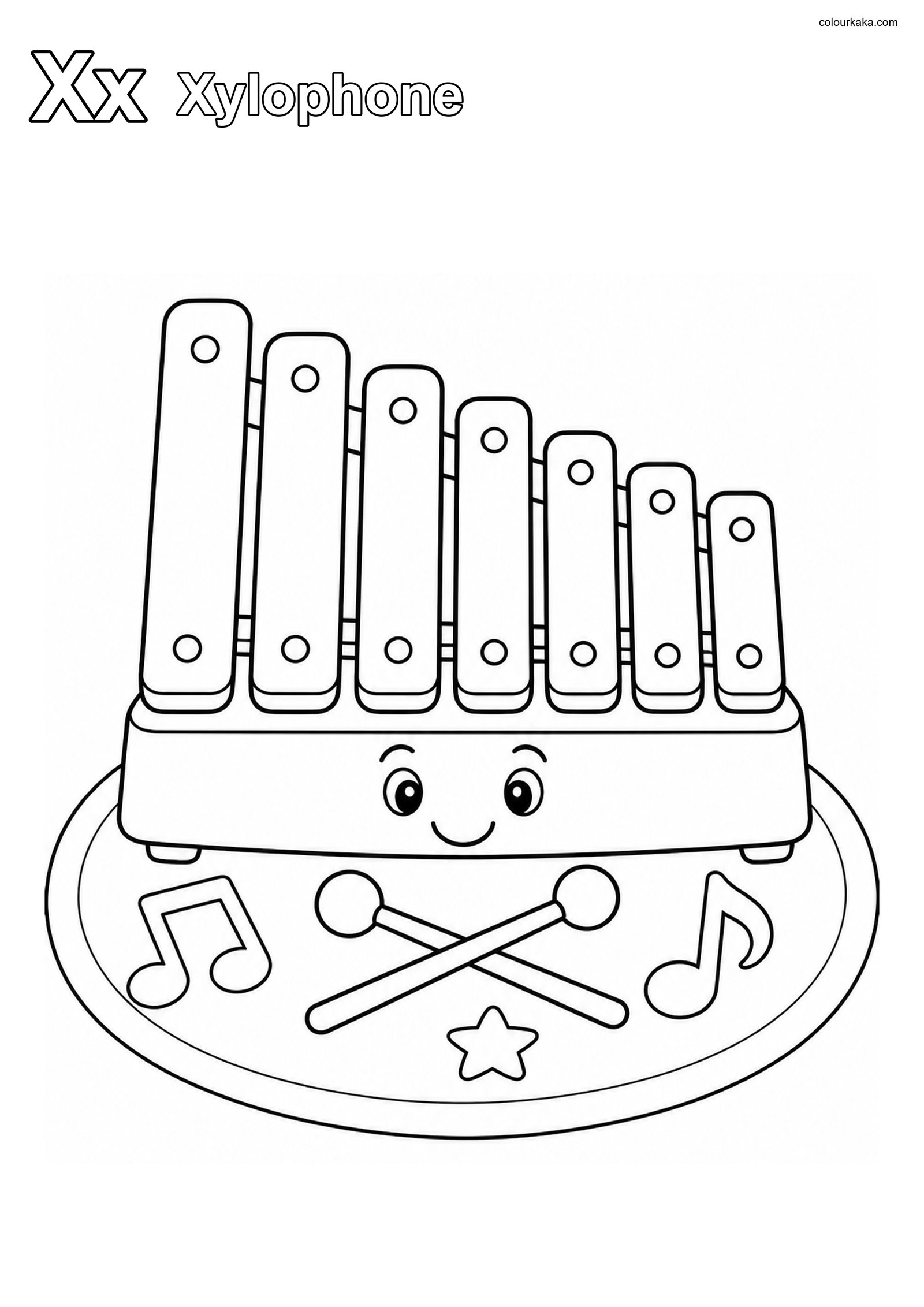 Xx Xylophone Letter Activity colouring page preview
