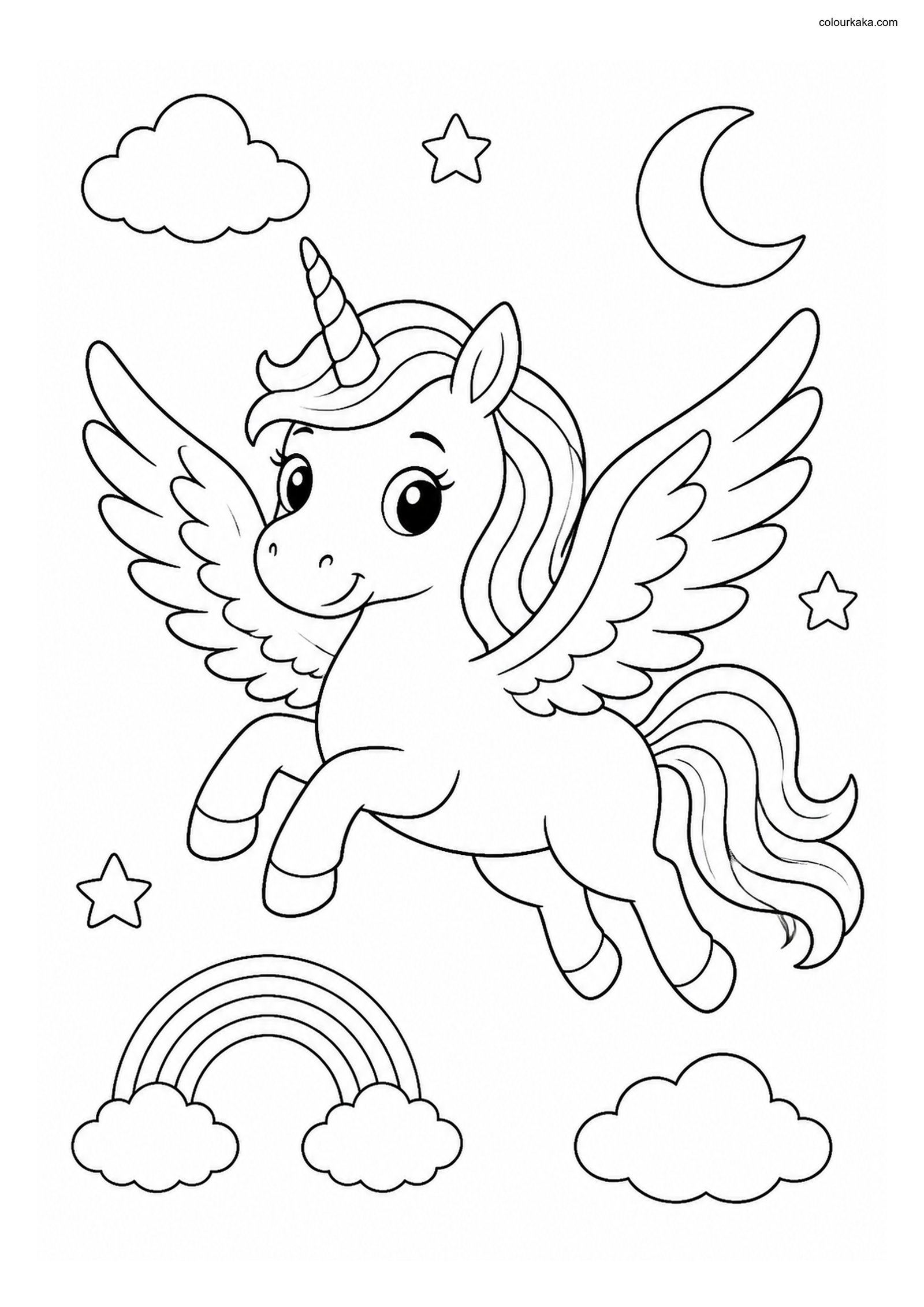Flying Unicorn Colouring Quest colouring page preview