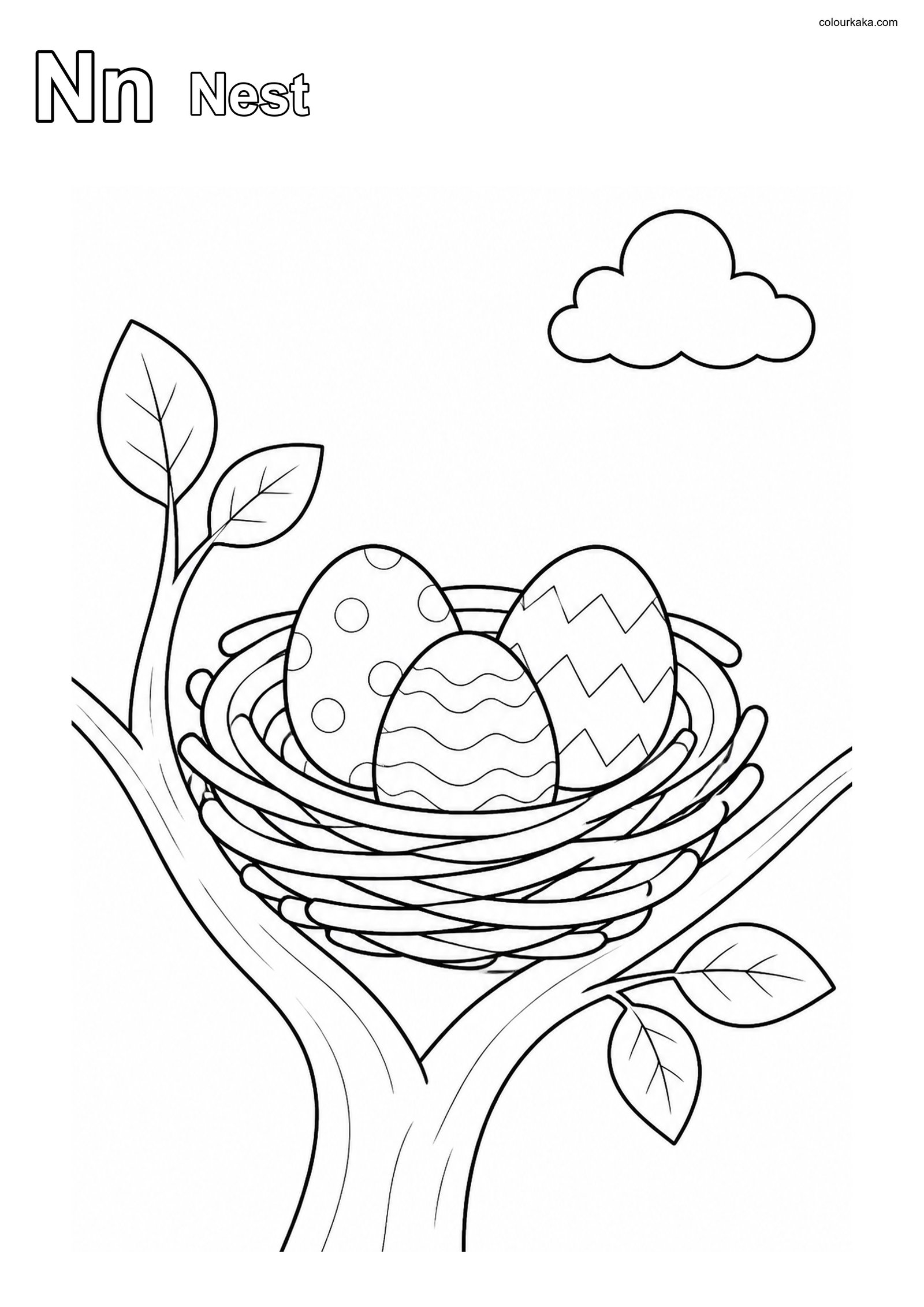 Nn Nest Alphabet Colouring colouring page preview