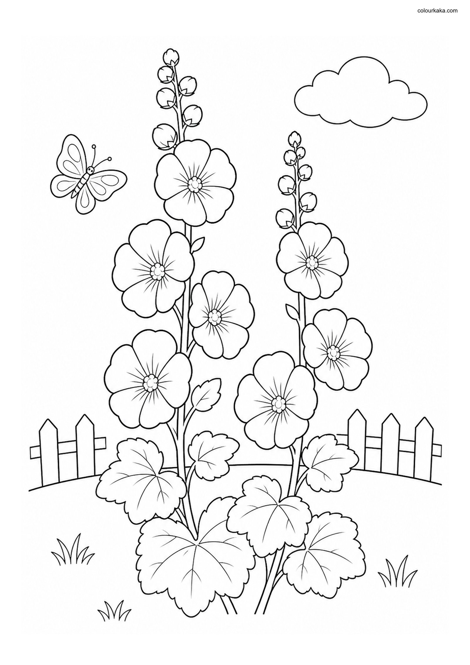 Hollyhock Flower Colouring colouring page preview