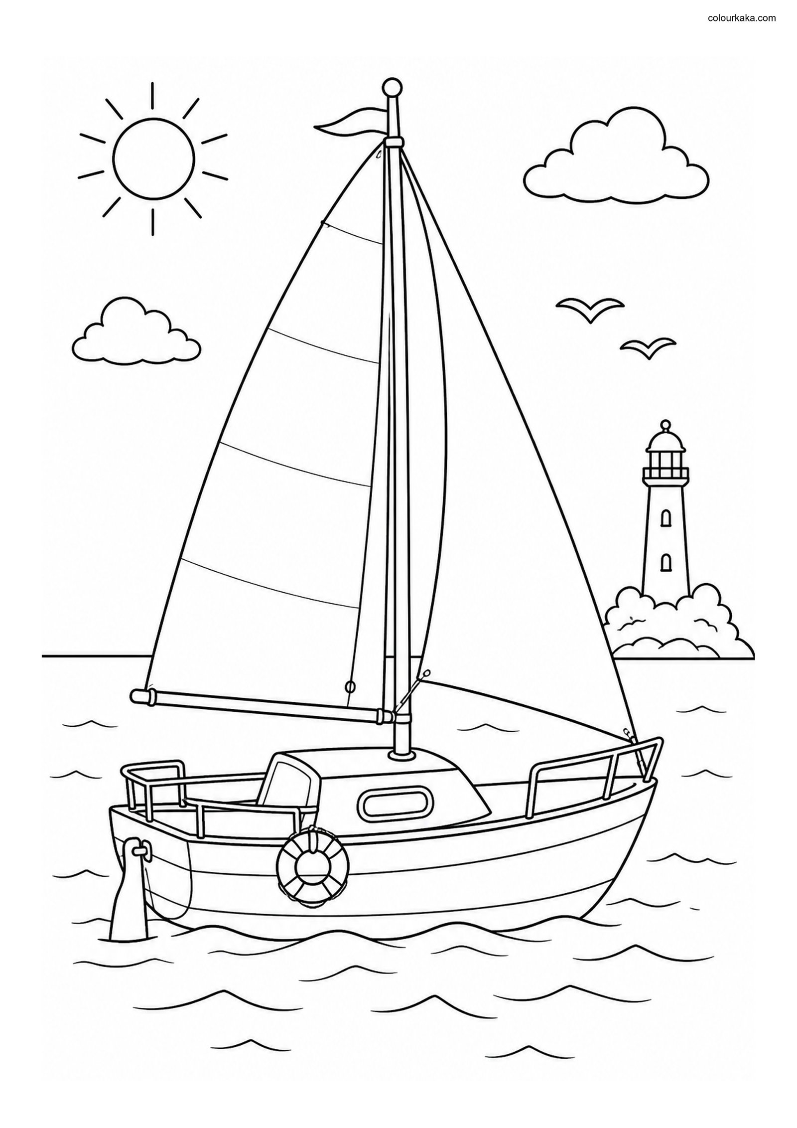 Sailboat Ocean Colouring Page colouring page preview