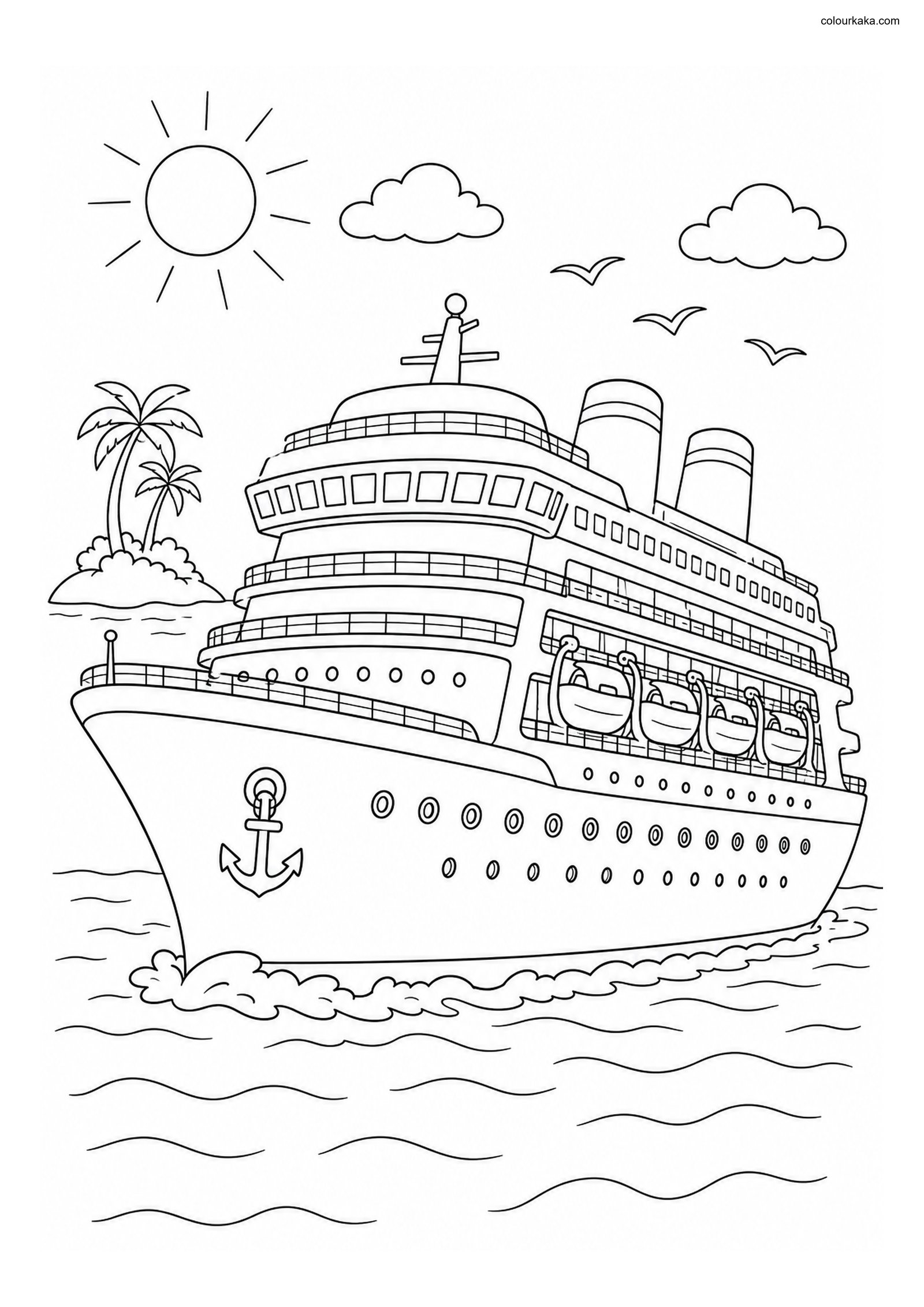 Cruise Ship Holiday Colouring colouring page preview