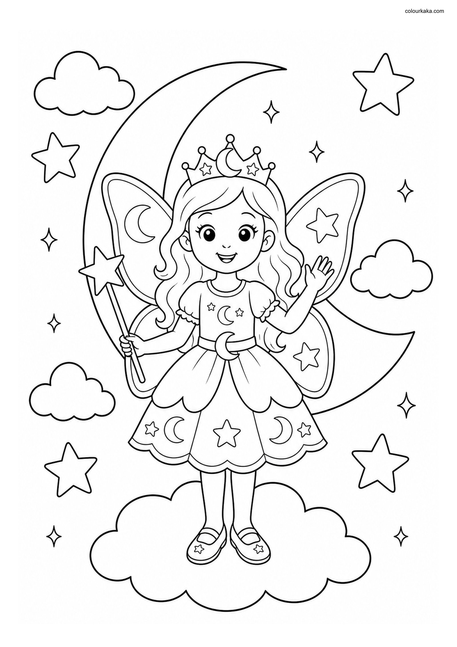 Moon Fairy Night Colouring colouring page preview