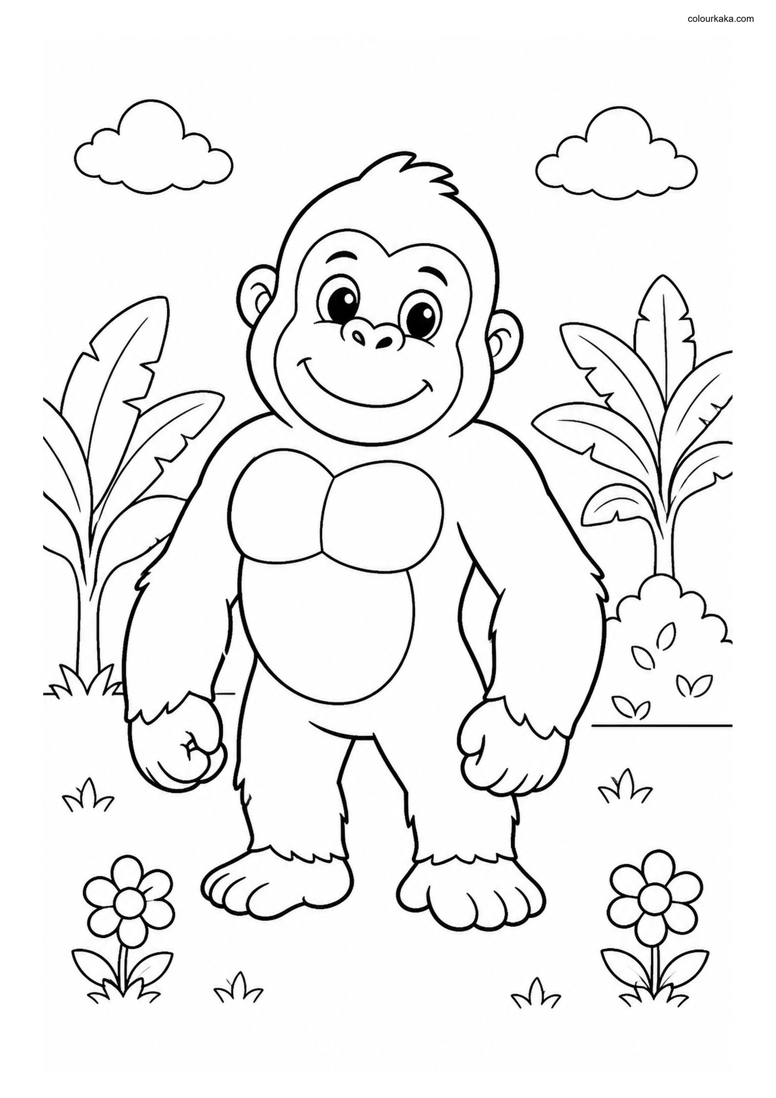 Cute Gorilla colouring page preview