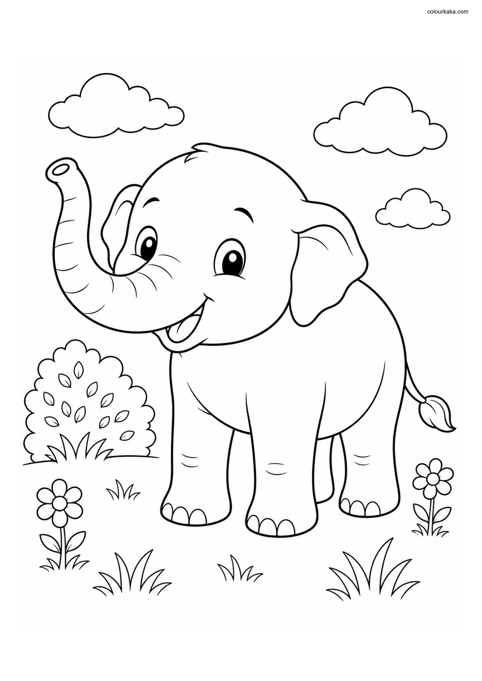 Cute Asian Elephant colouring page preview