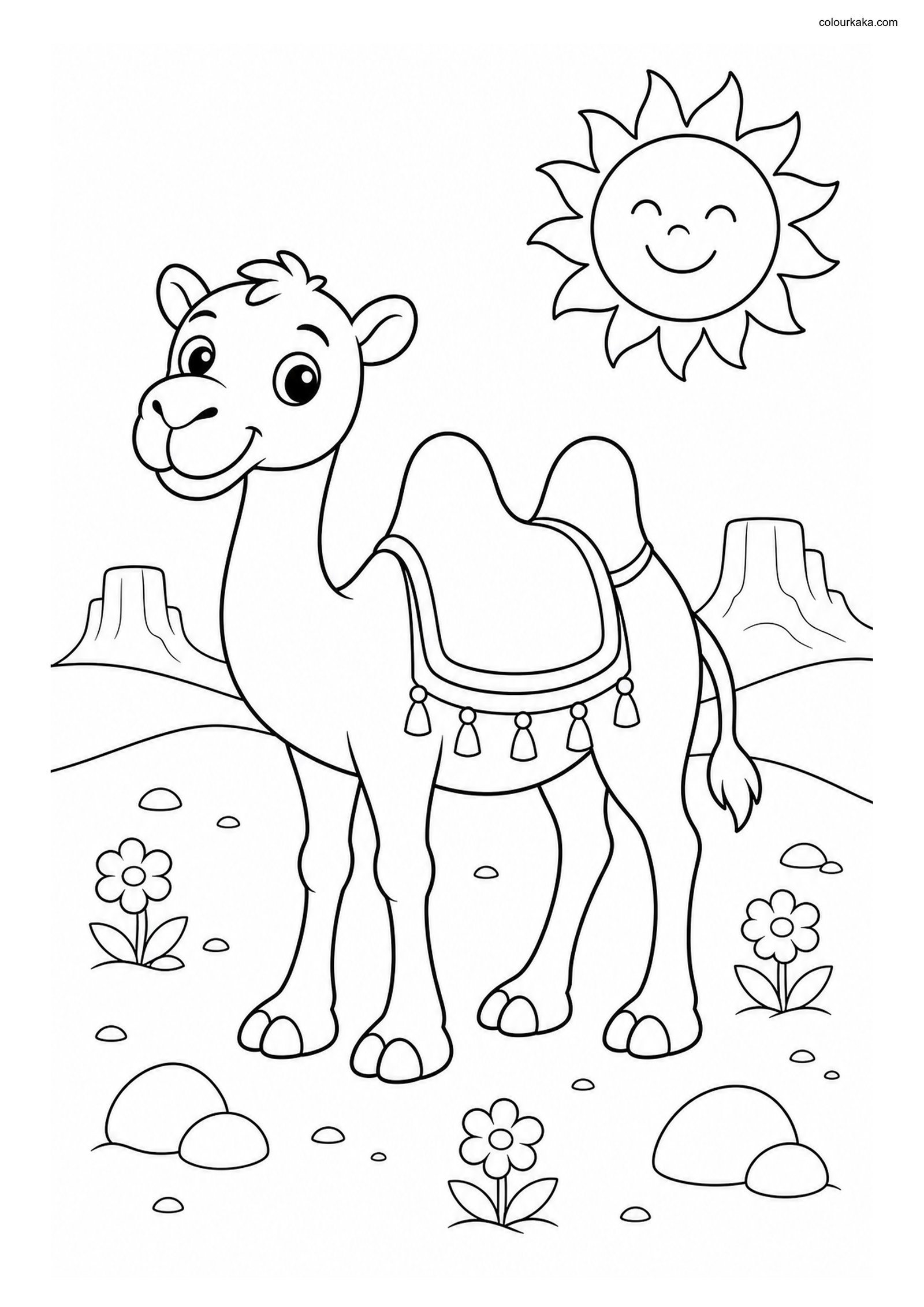 Sunny Desert Day Colouring Page colouring page preview