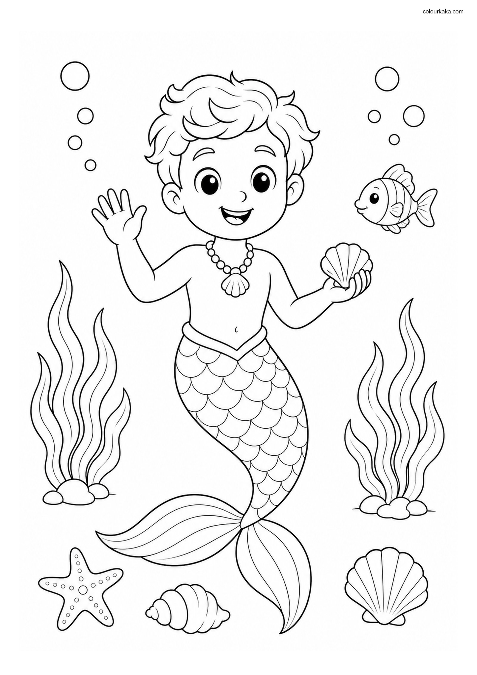 Merman Underwater Colouring Quest colouring page preview