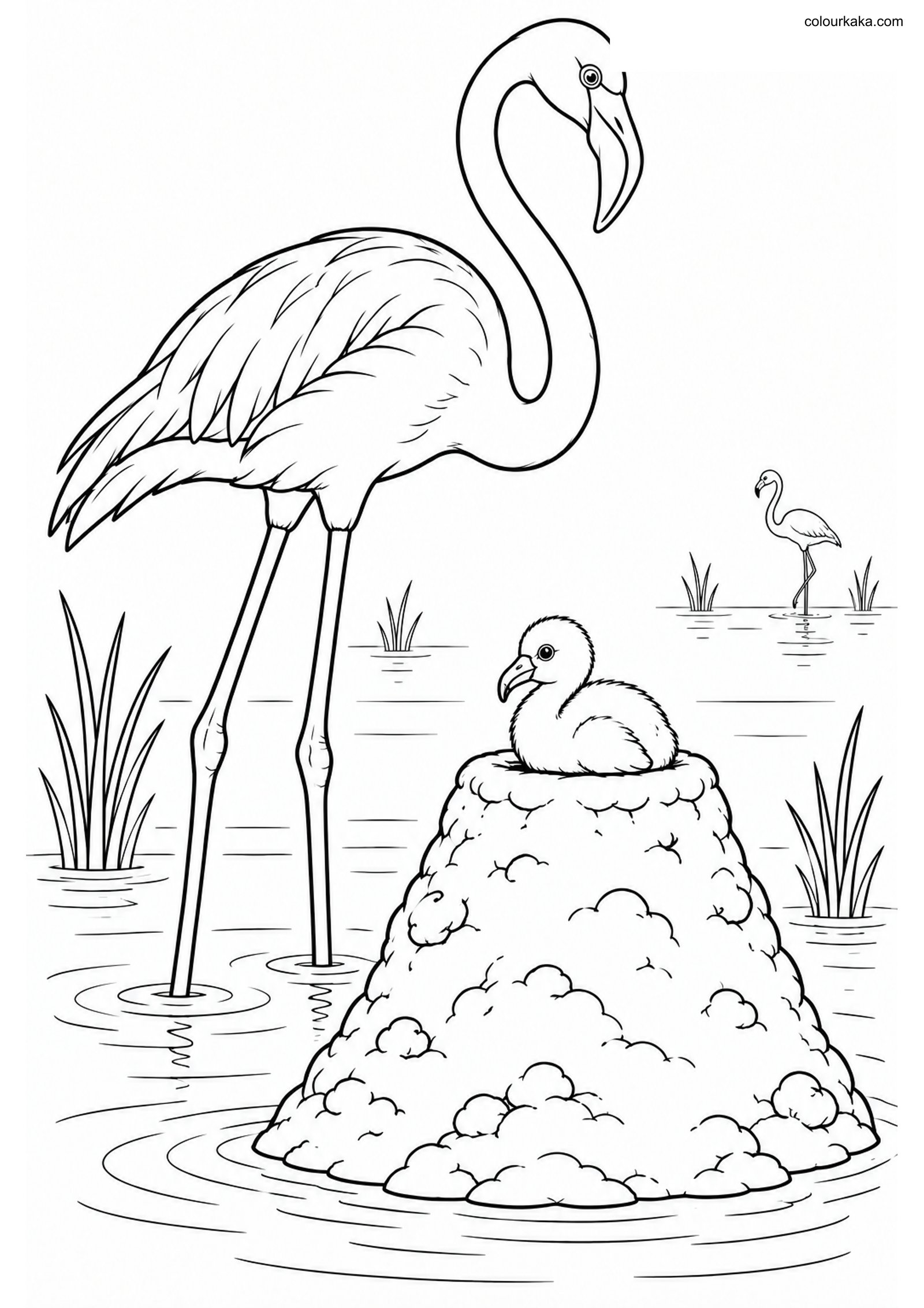 Flamingo Mud Nest Colouring Page colouring page preview