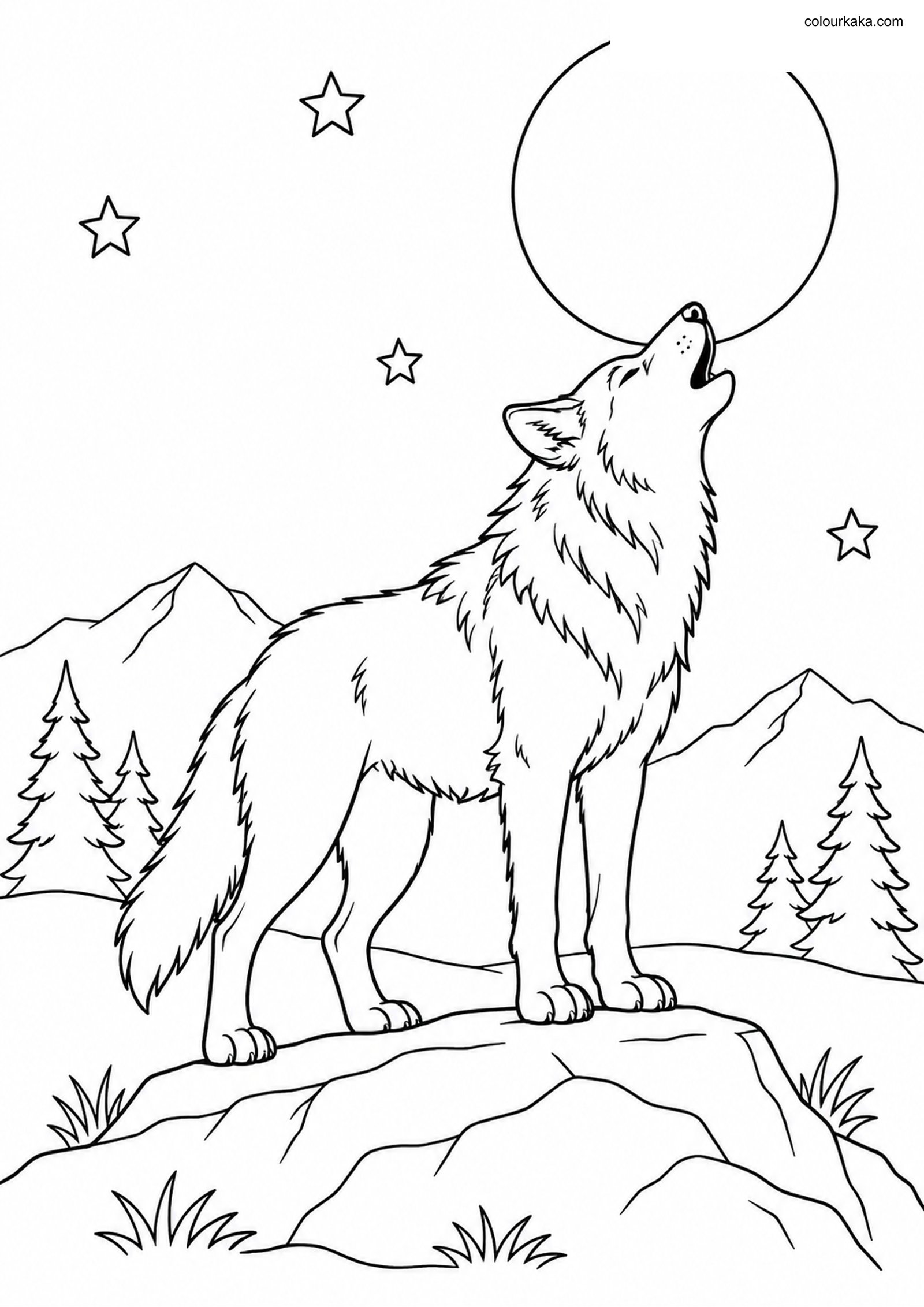 Gray Wolf Moon Howling Page colouring page preview