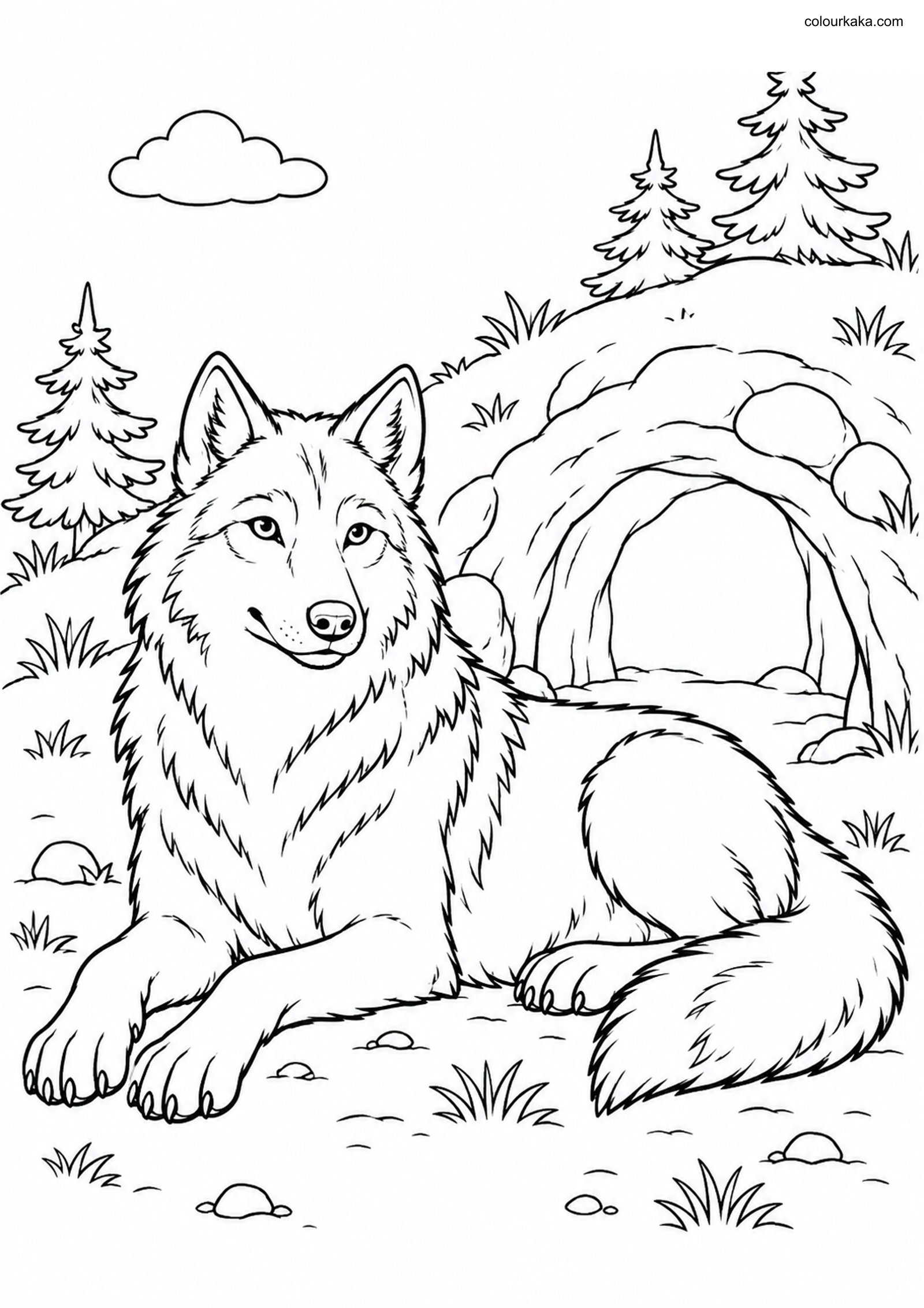 Gray Wolf Den Resting Page colouring page preview