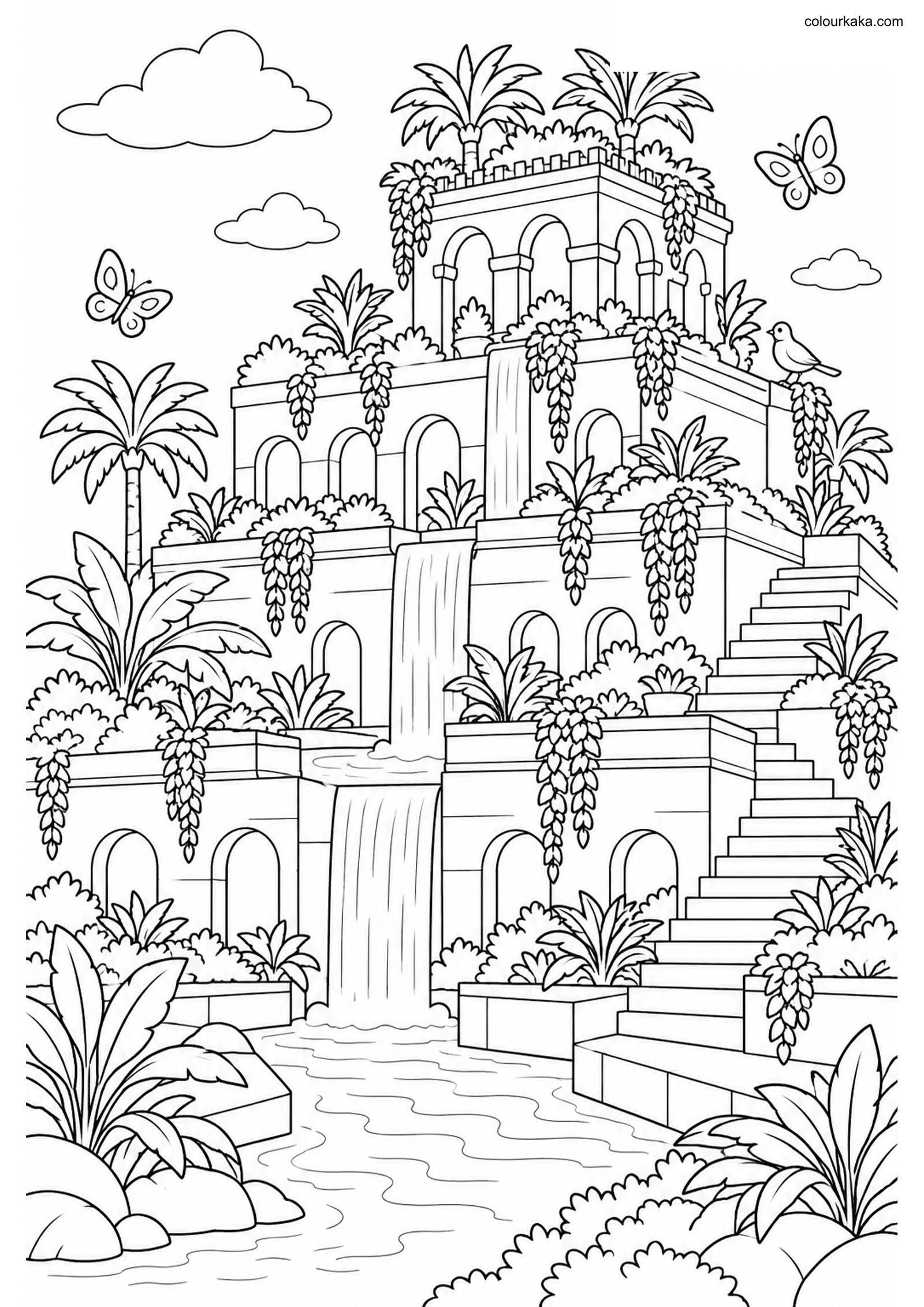Hanging Gardens Colouring colouring page preview